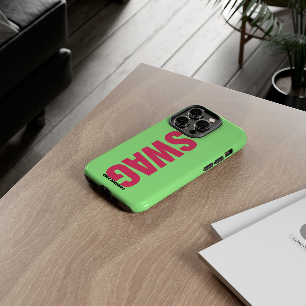 SWAG vertical text Phone Case | Lime green pink typography