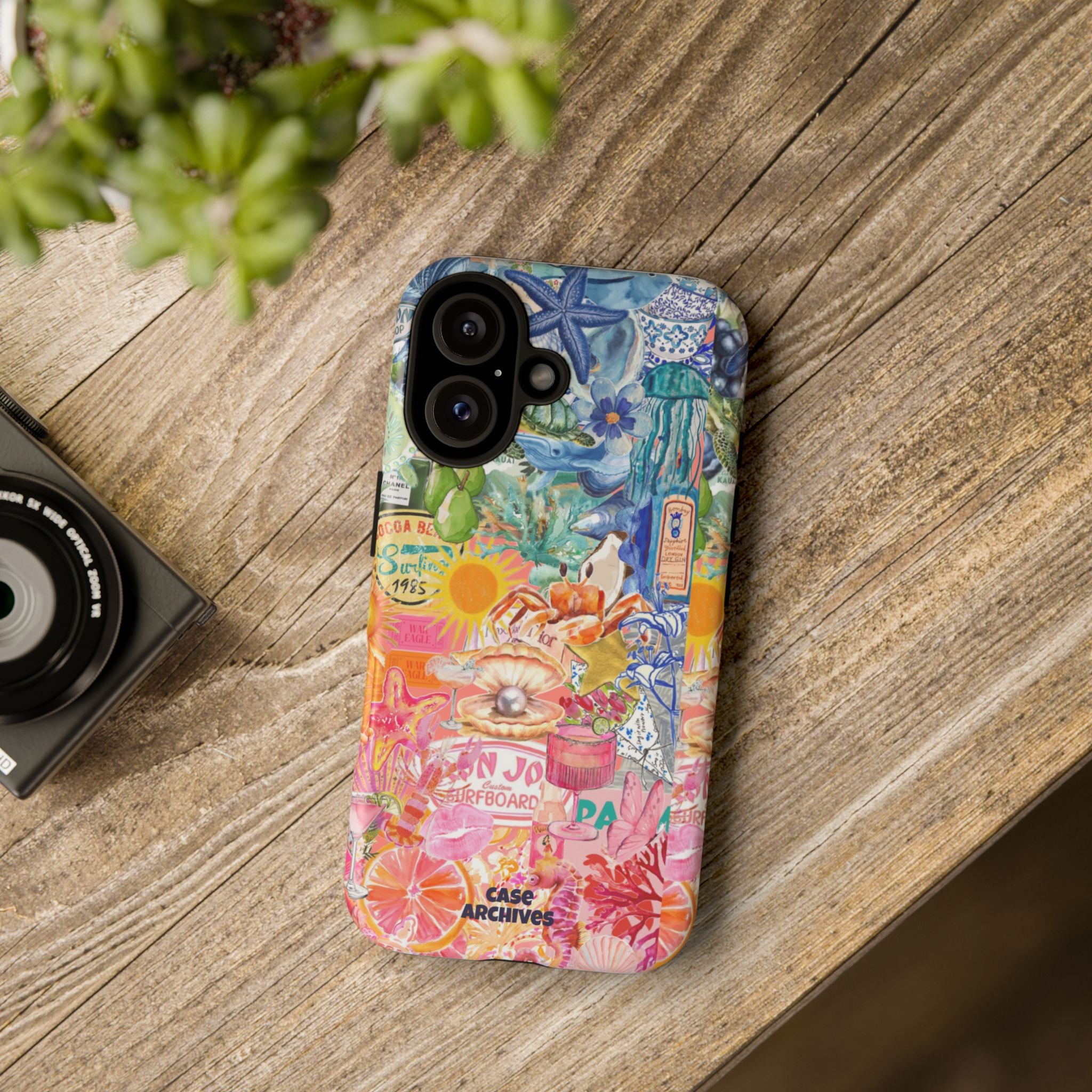 Colorful Collage Phone Case — Tropical Surf & Coastal Icons