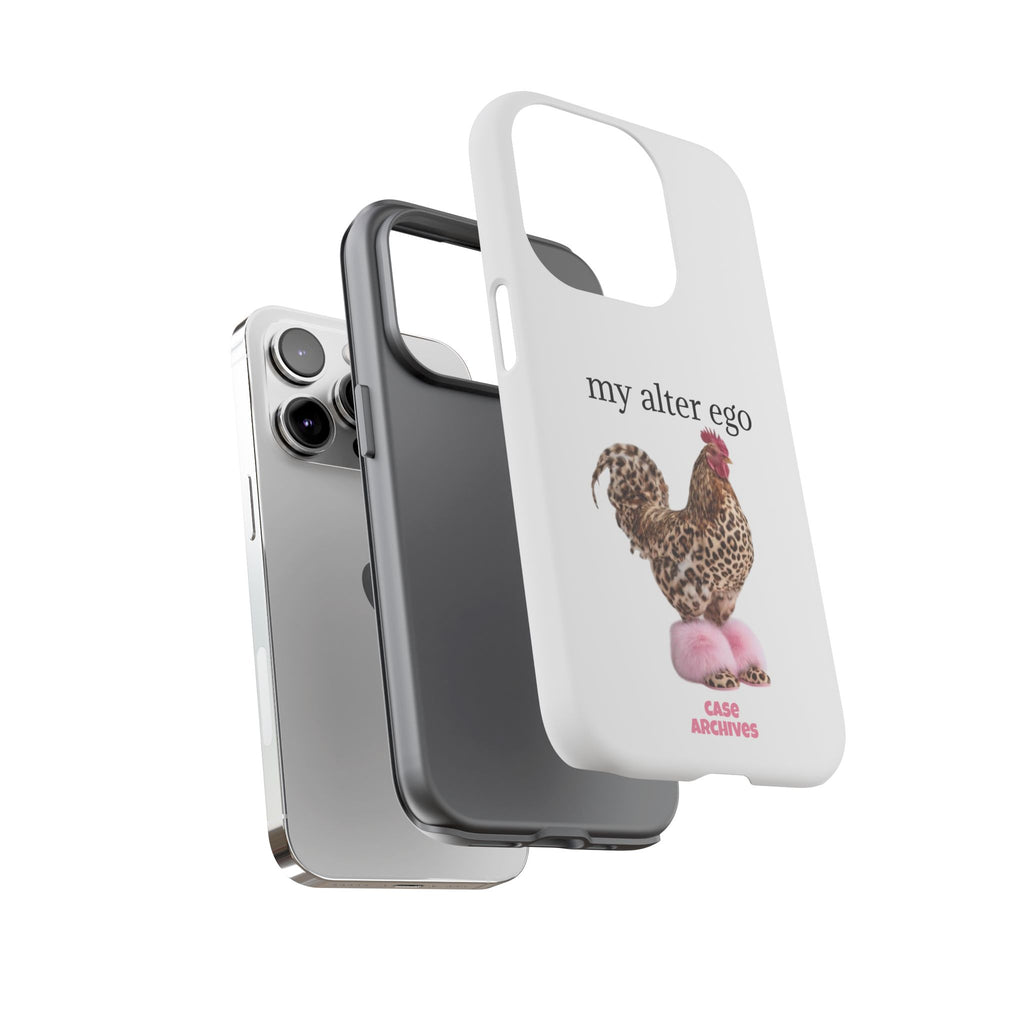 Chicken with style  'My Alter Ego' Tough Phone Case — Funny Leopard Print Rooster on Pink Slippers