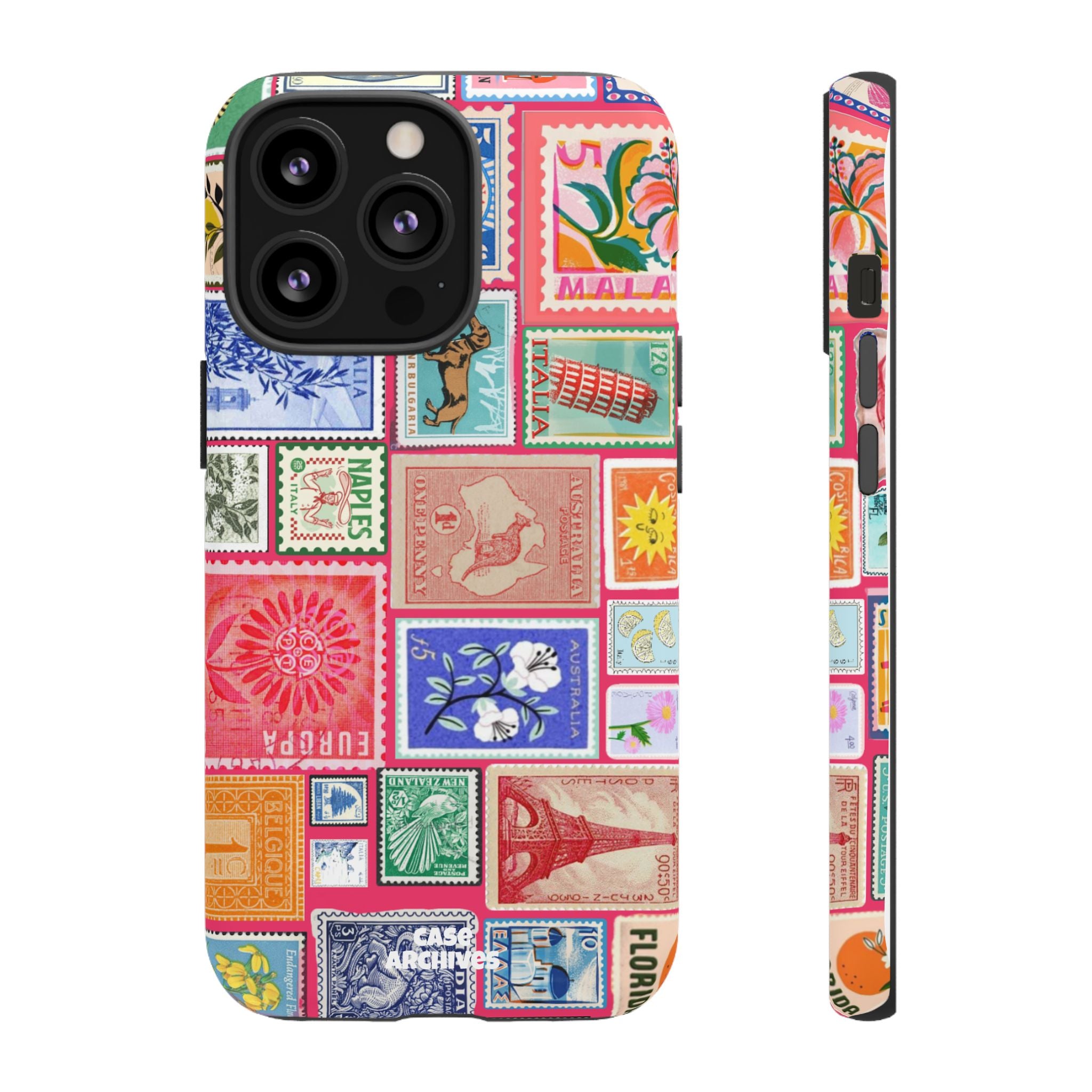 Vintage Stamp Collage Phone Case — Colorful Retro Postage Design
