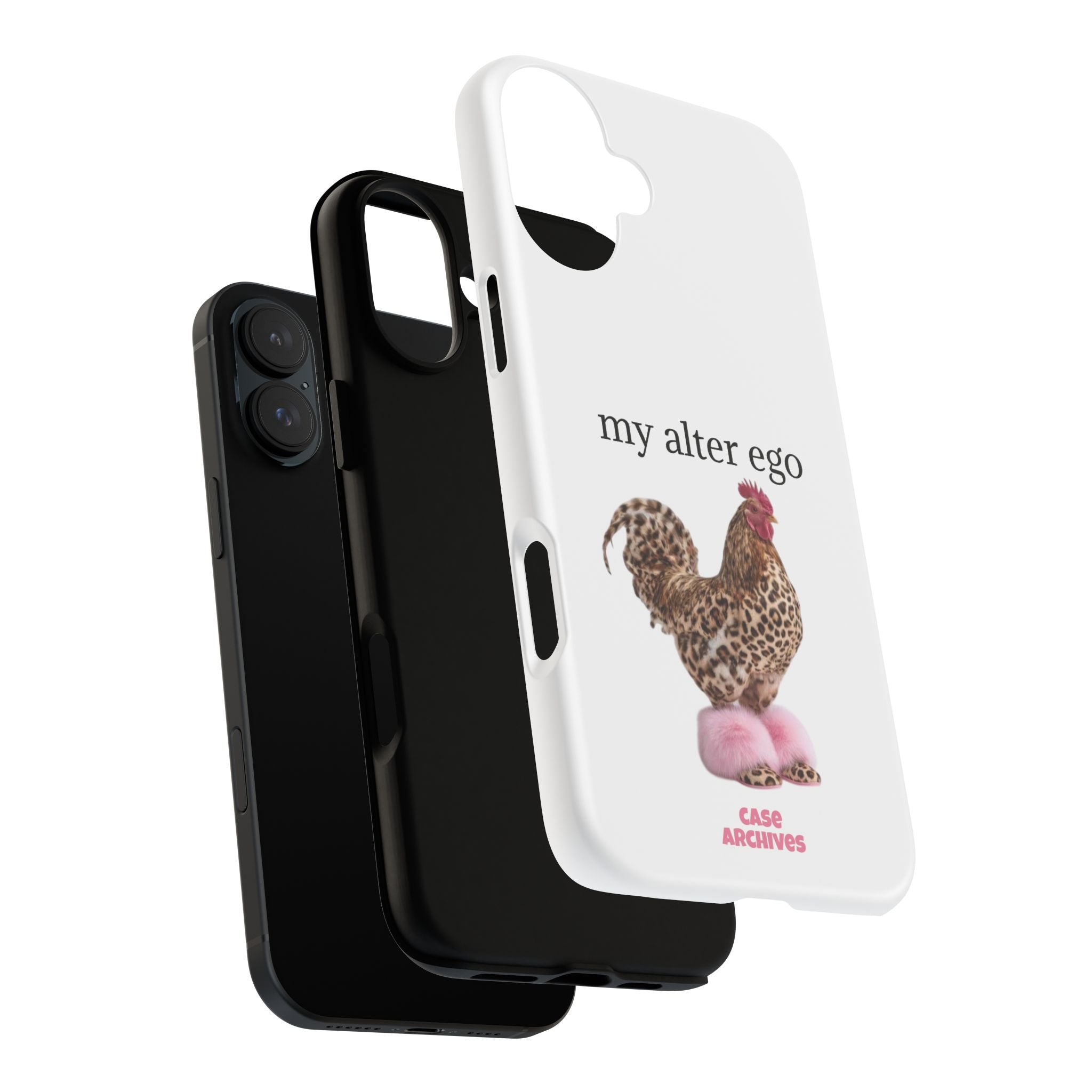 Chicken with style  'My Alter Ego' Tough Phone Case — Funny Leopard Print Rooster on Pink Slippers