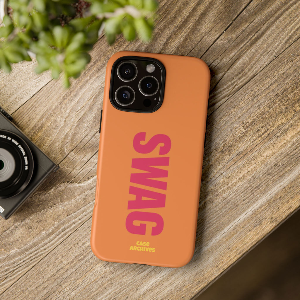 SWAG vertical text Tough Case | orange phone case, bold typography