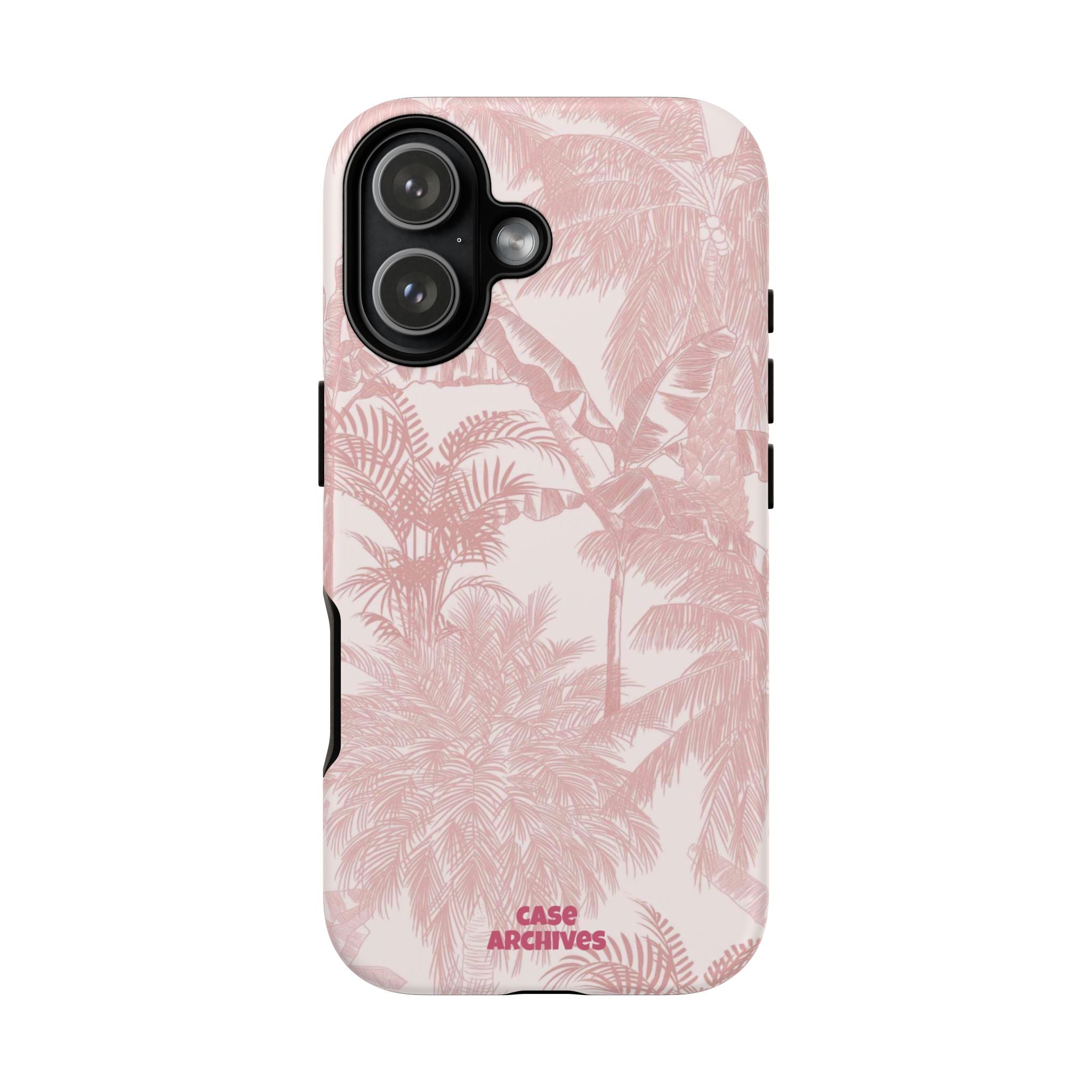 Pink Tropical Palm Tough Phone Case — Protective Floral iPhone Cover