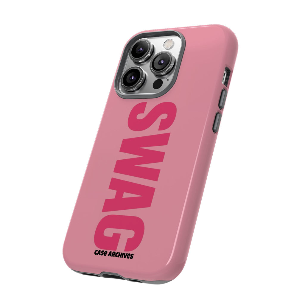 SWAG phone case | Pink protective tough case, bold vertical text