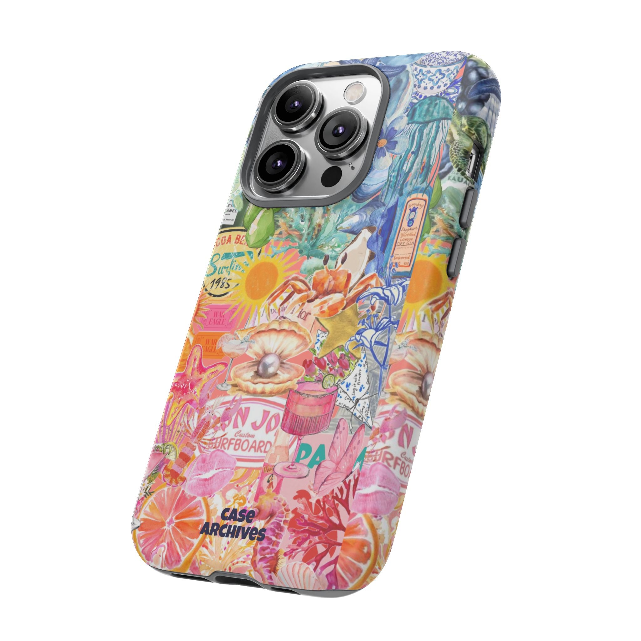 Colorful Collage Phone Case — Tropical Surf & Coastal Icons