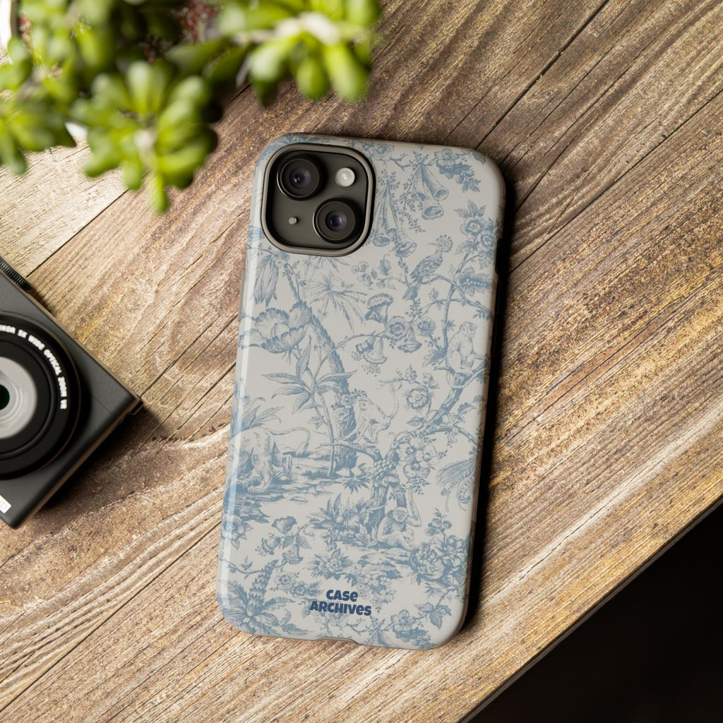 Toile Floral Tough Phone Case — Blue Vintage Botanical iPhone Protection