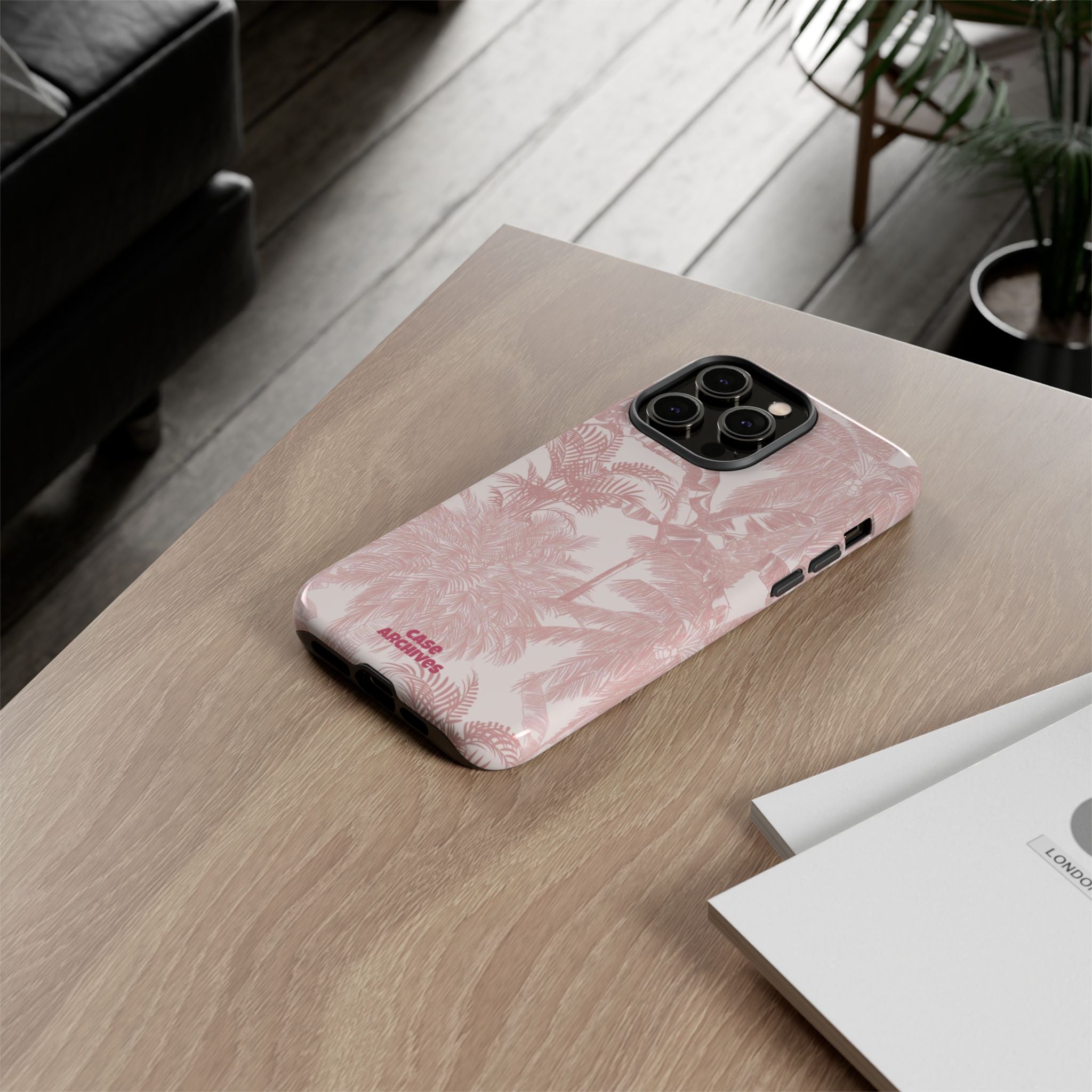 Pink Tropical Palm Tough Phone Case — Protective Floral iPhone Cover
