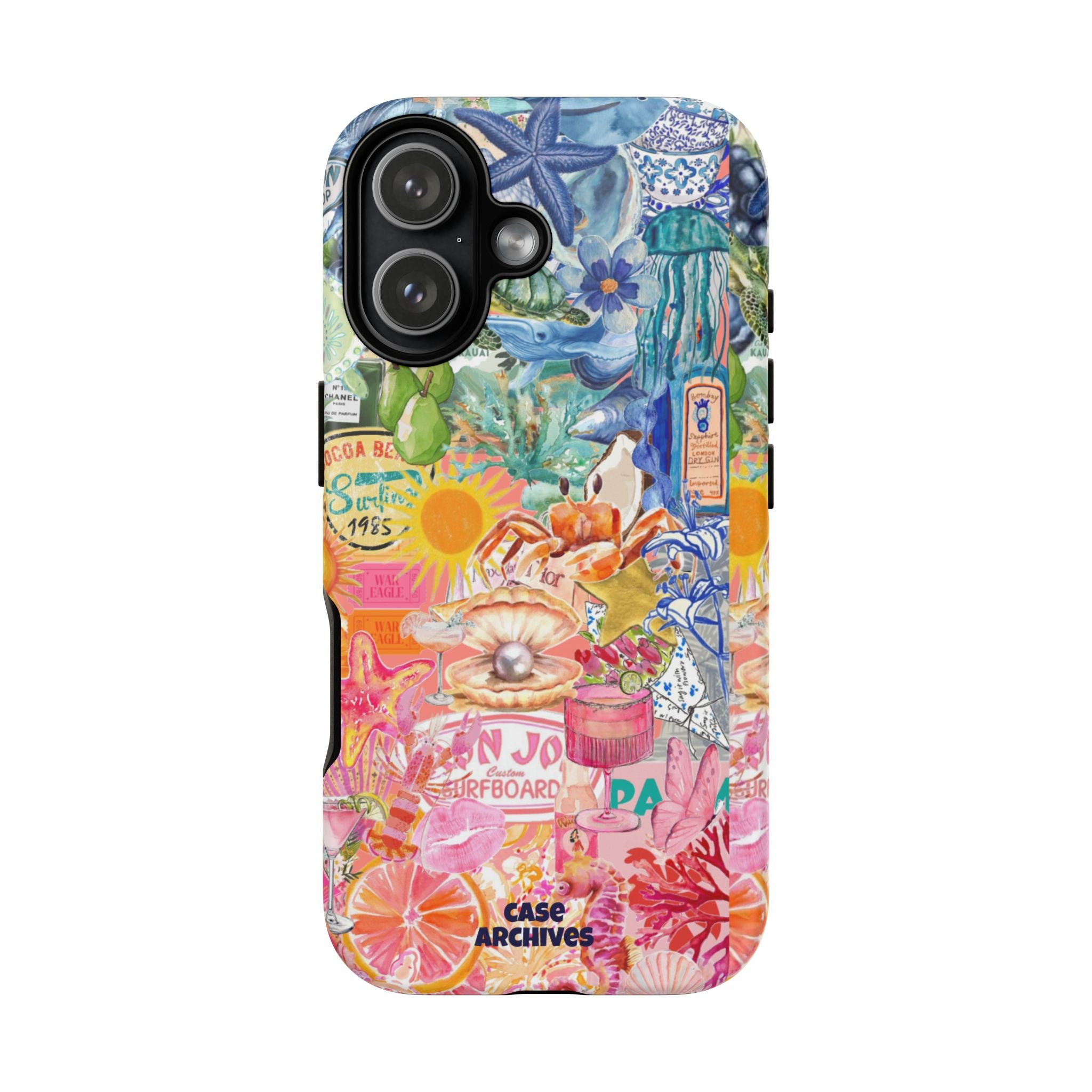 Colorful Collage Phone Case — Tropical Surf & Coastal Icons