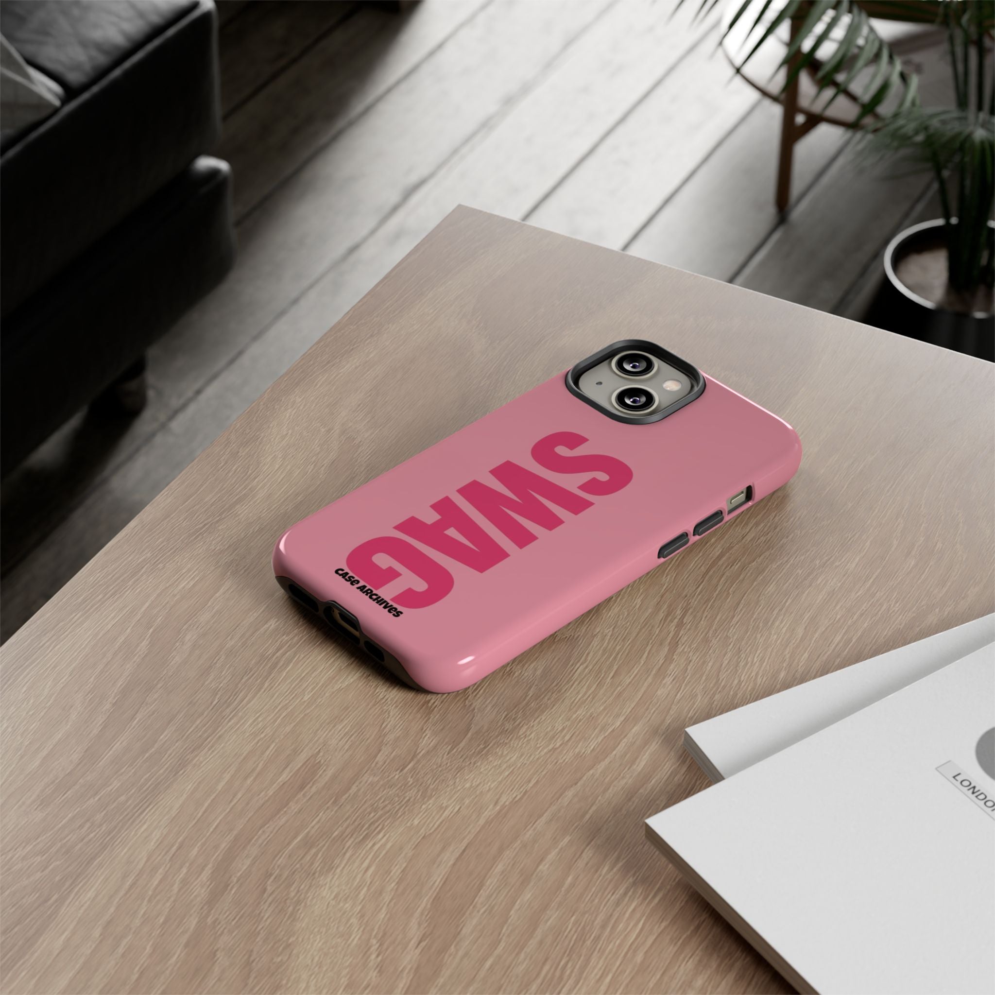 SWAG phone case | Pink protective tough case, bold vertical text