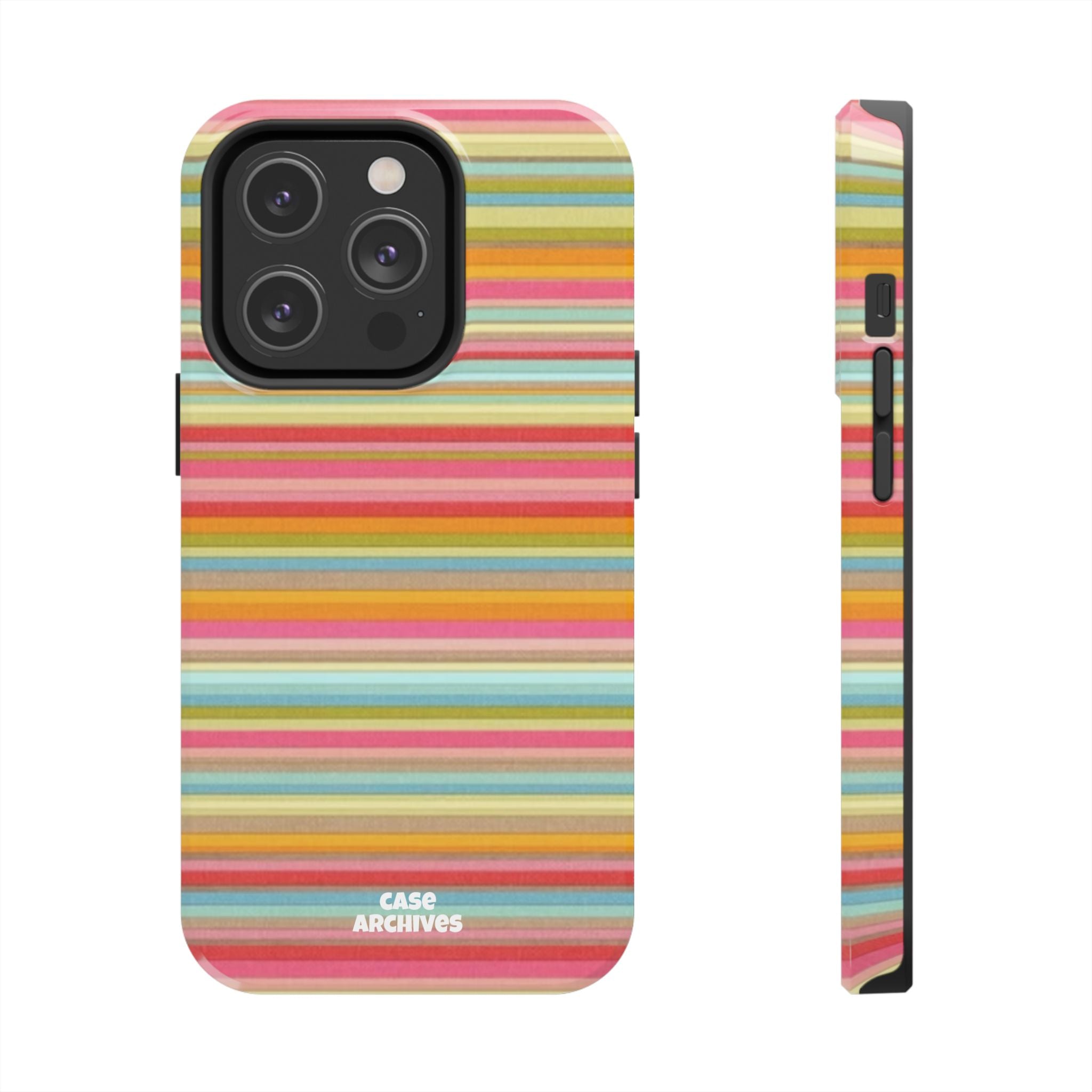 Tough Phone Case — Colorful Retro Striped Protective Cover