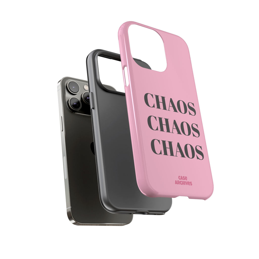 Pink "CHAOS" Phone Case — Bold Text Protective iPhone Cover