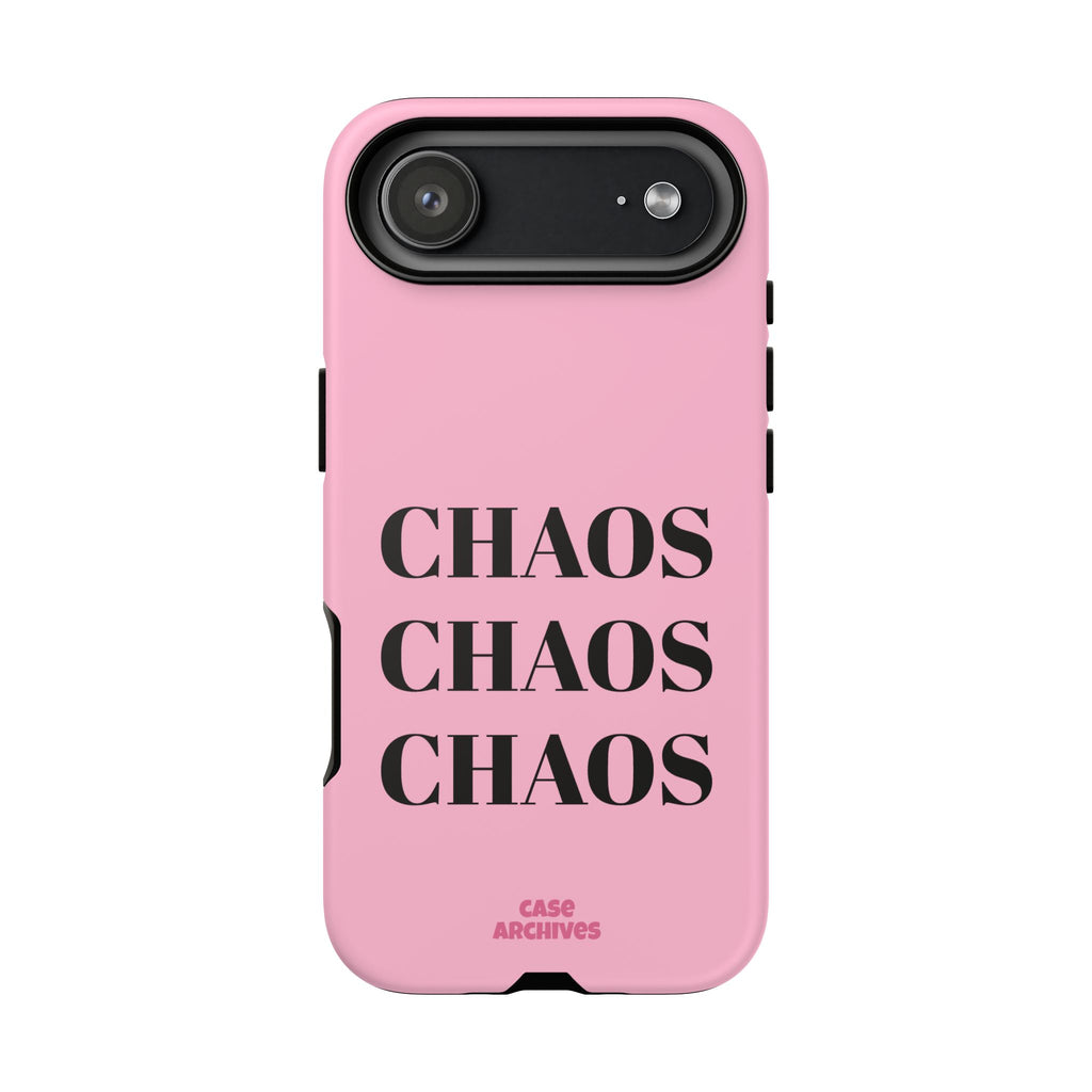 Pink "CHAOS" Phone Case — Bold Text Protective iPhone Cover