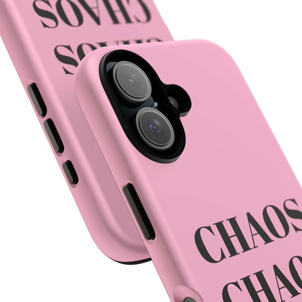 Pink "CHAOS" Phone Case — Bold Text Protective iPhone Cover