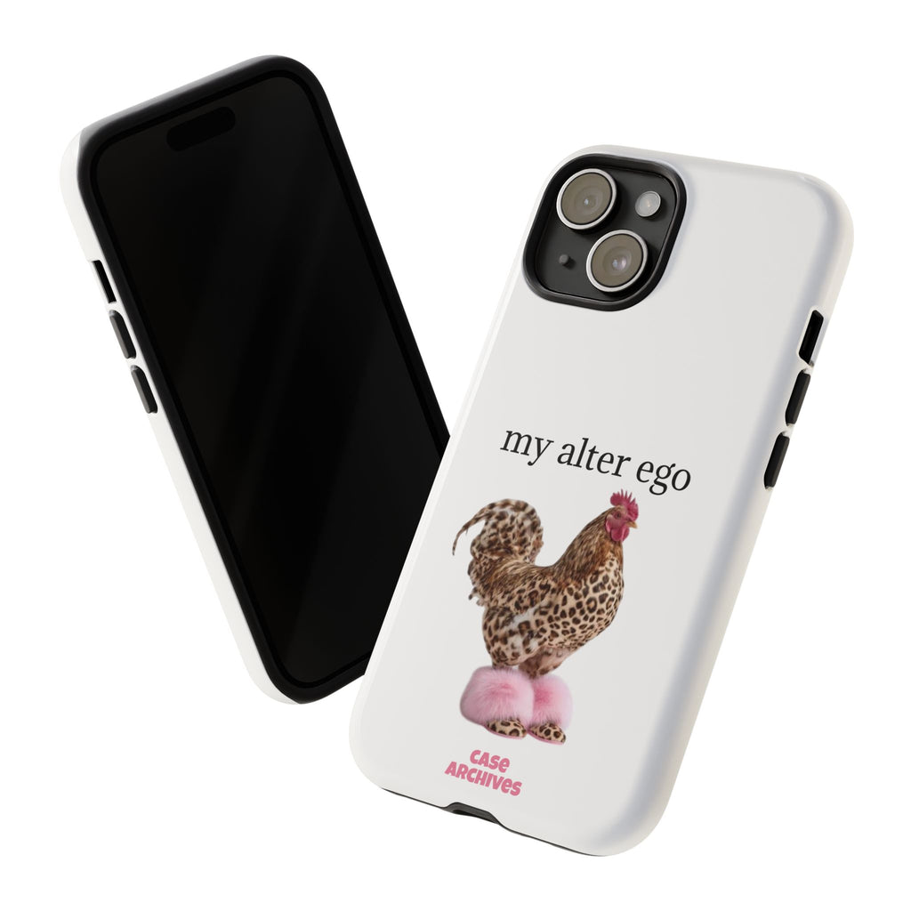 Chicken with style  'My Alter Ego' Tough Phone Case — Funny Leopard Print Rooster on Pink Slippers