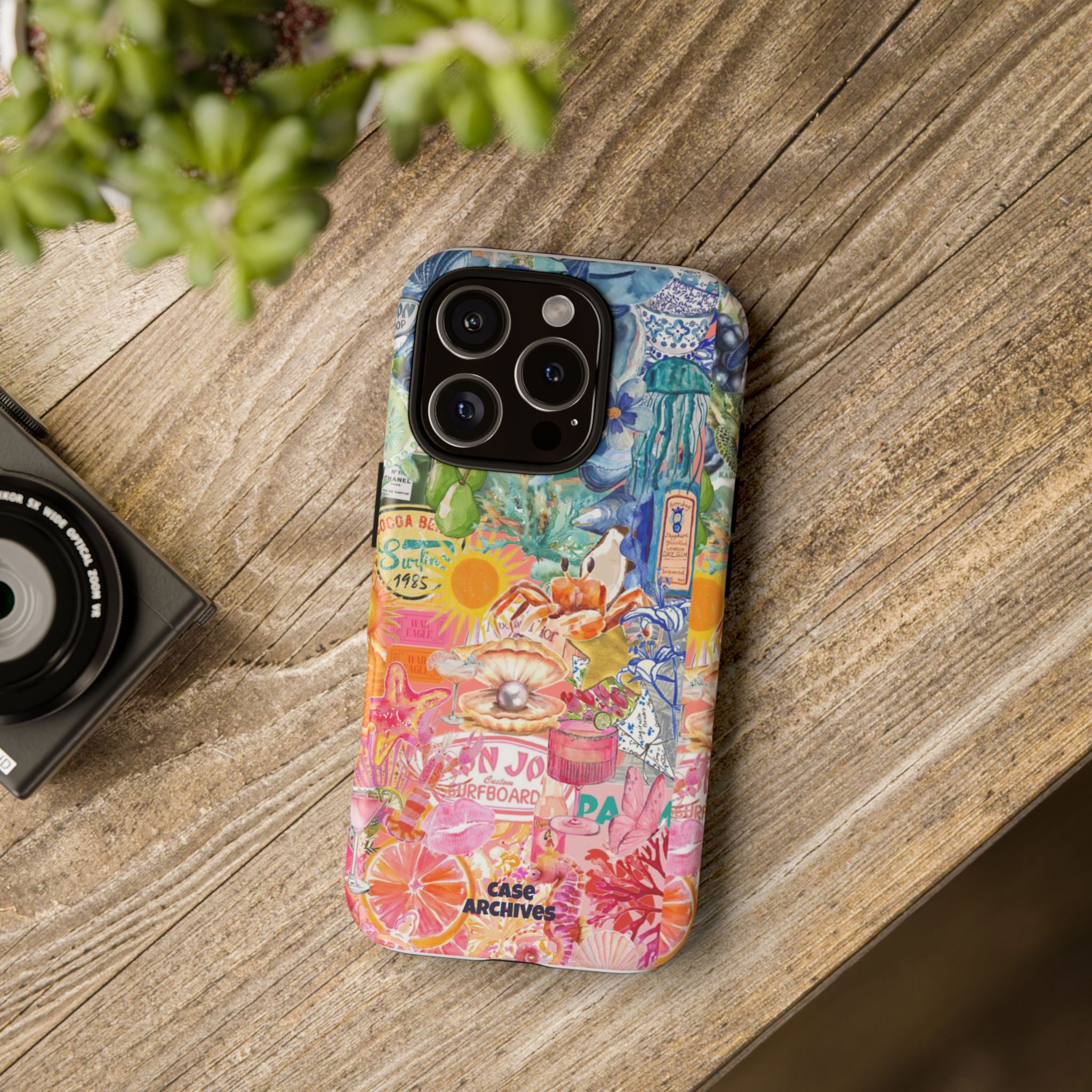 Colorful Collage Phone Case — Tropical Surf & Coastal Icons