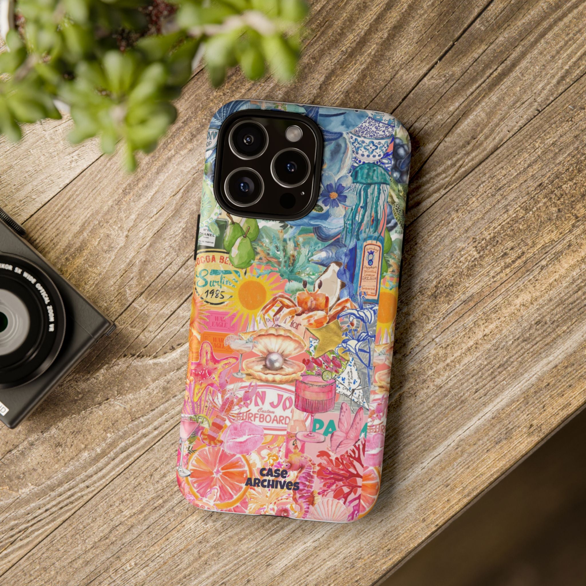 Colorful Collage Phone Case — Tropical Surf & Coastal Icons