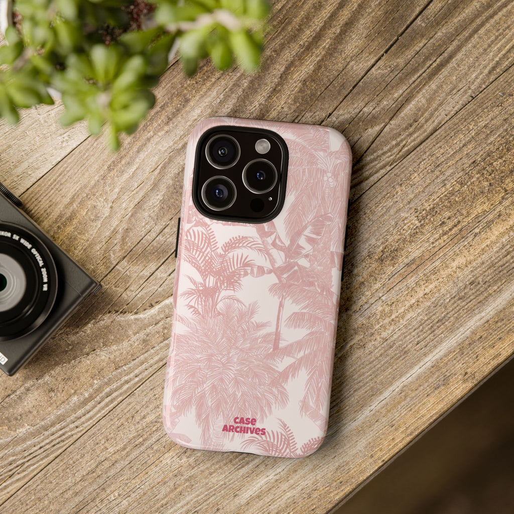 Pink Tropical Palm Tough Phone Case — Protective Floral iPhone Cover