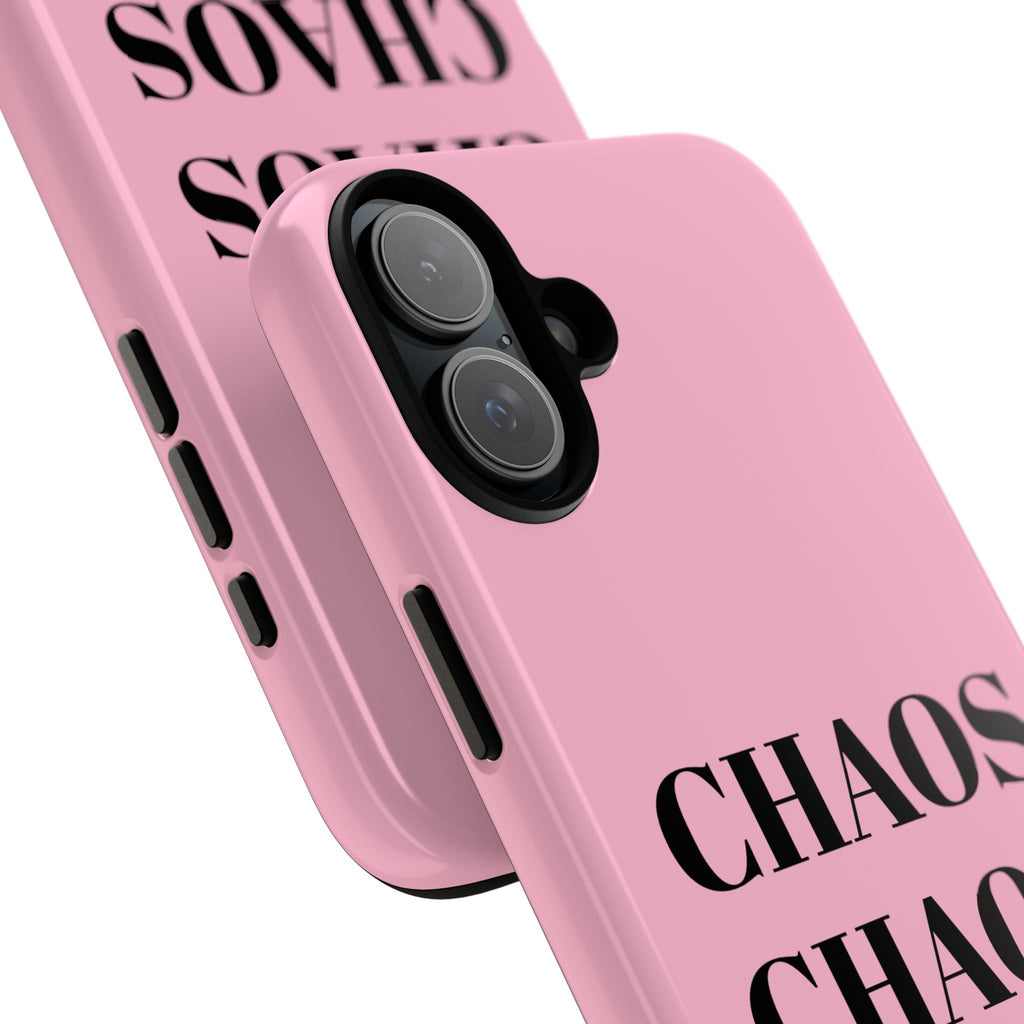 Pink "CHAOS" Phone Case — Bold Text Protective iPhone Cover