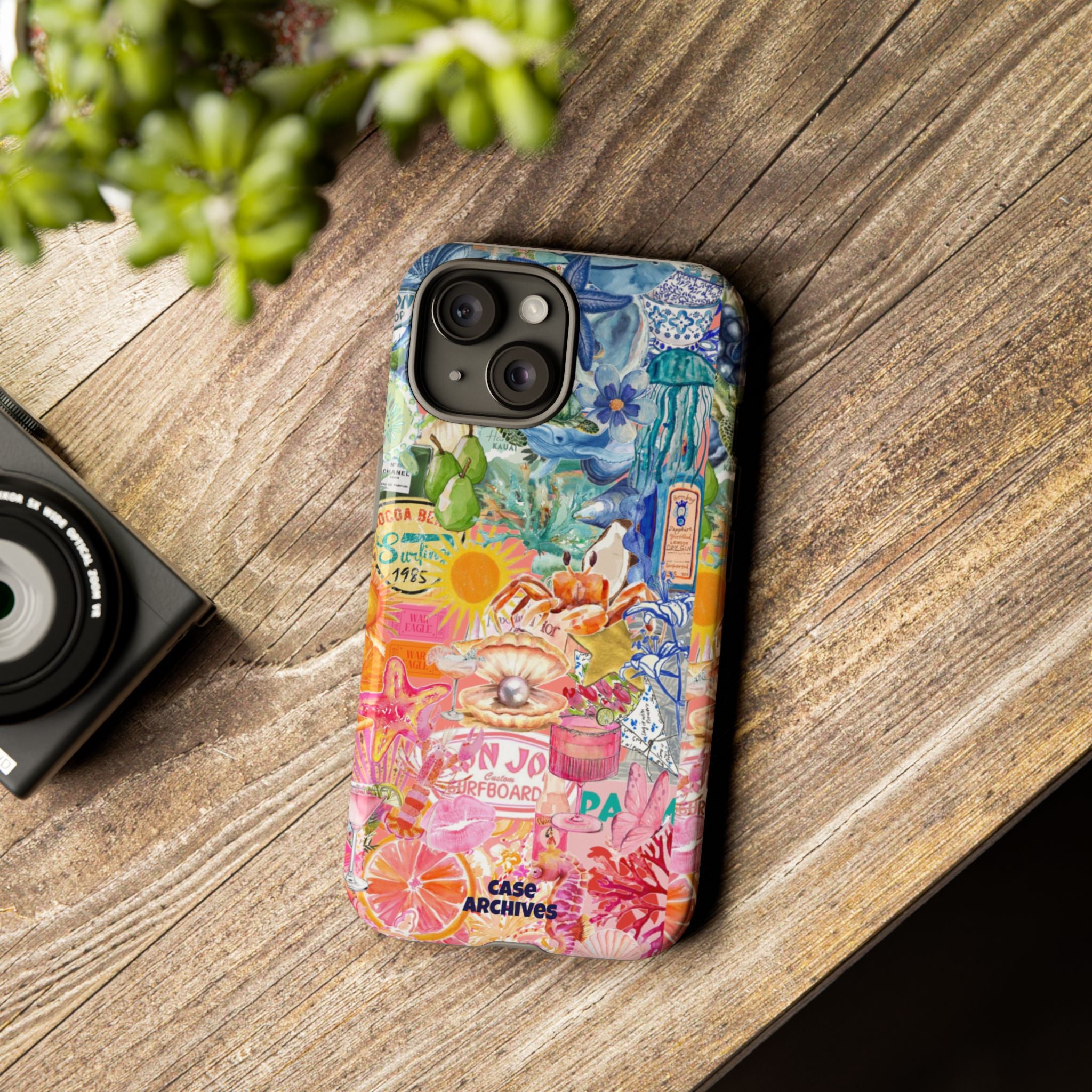 Colorful Collage Phone Case — Tropical Surf & Coastal Icons