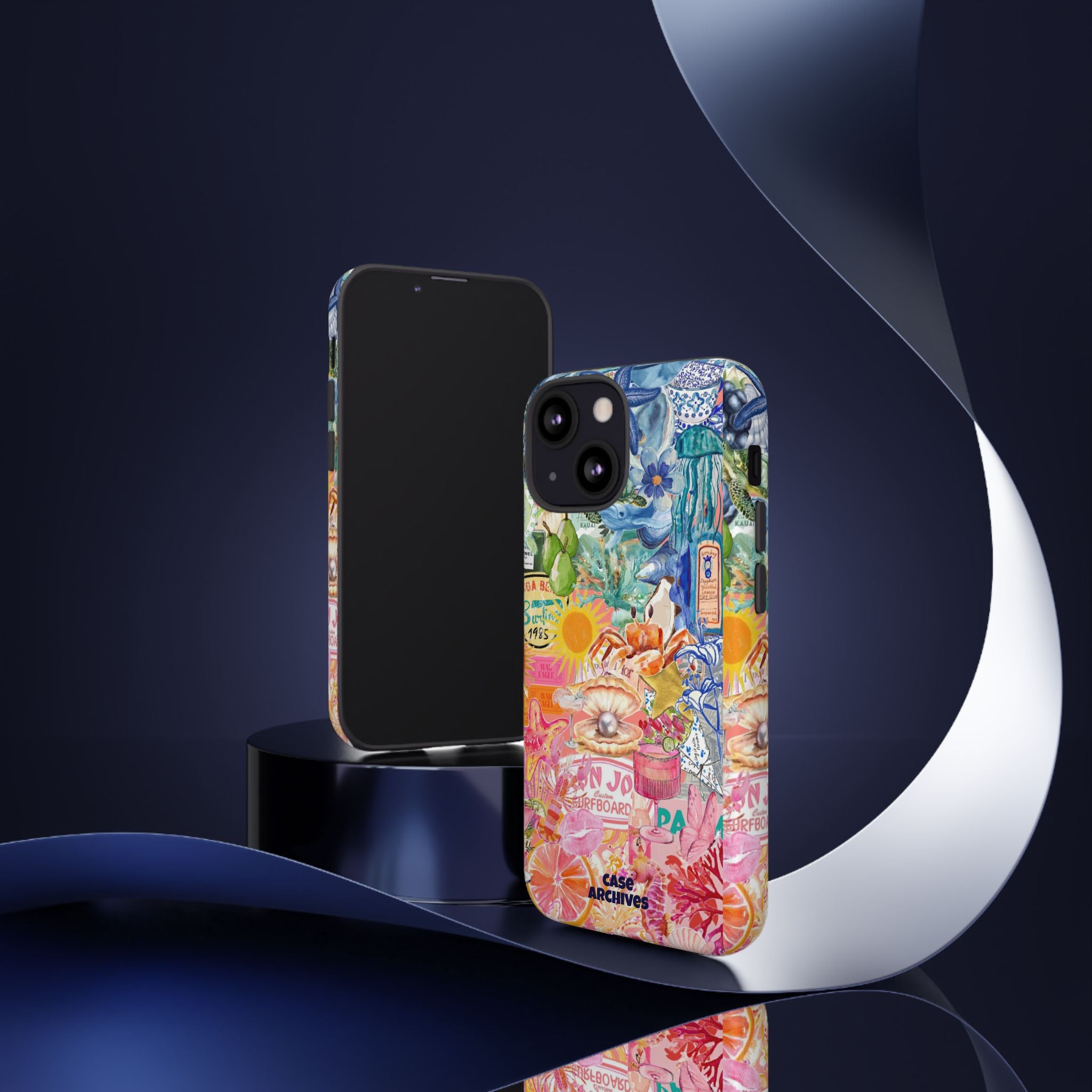 Colorful Collage Phone Case — Tropical Surf & Coastal Icons