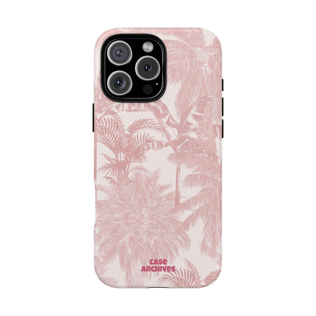 Pink Tropical Palm Tough Phone Case — Protective Floral iPhone Cover