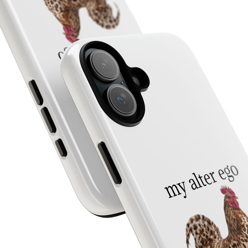 Chicken with style  'My Alter Ego' Tough Phone Case — Funny Leopard Print Rooster on Pink Slippers