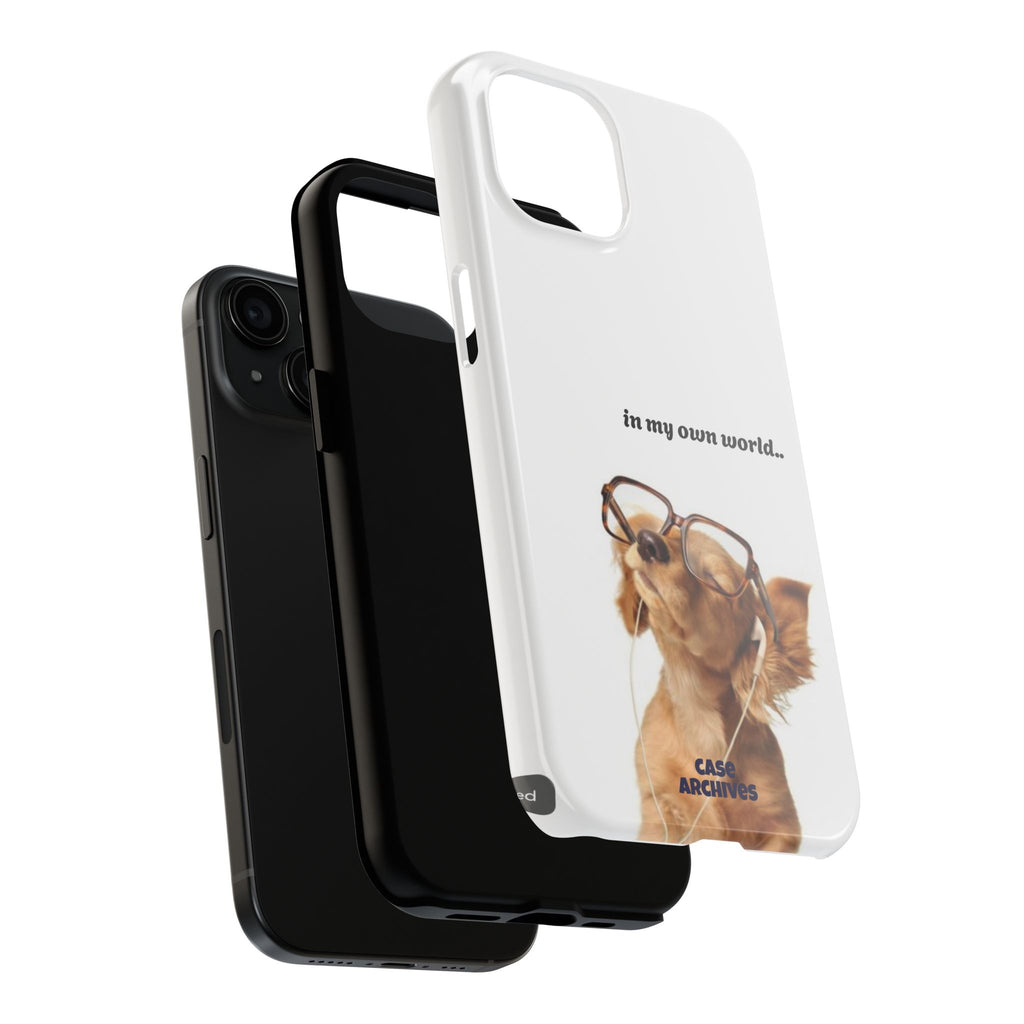 "In My Own World" Cute Dog Design, Durable Protective iPhone Case