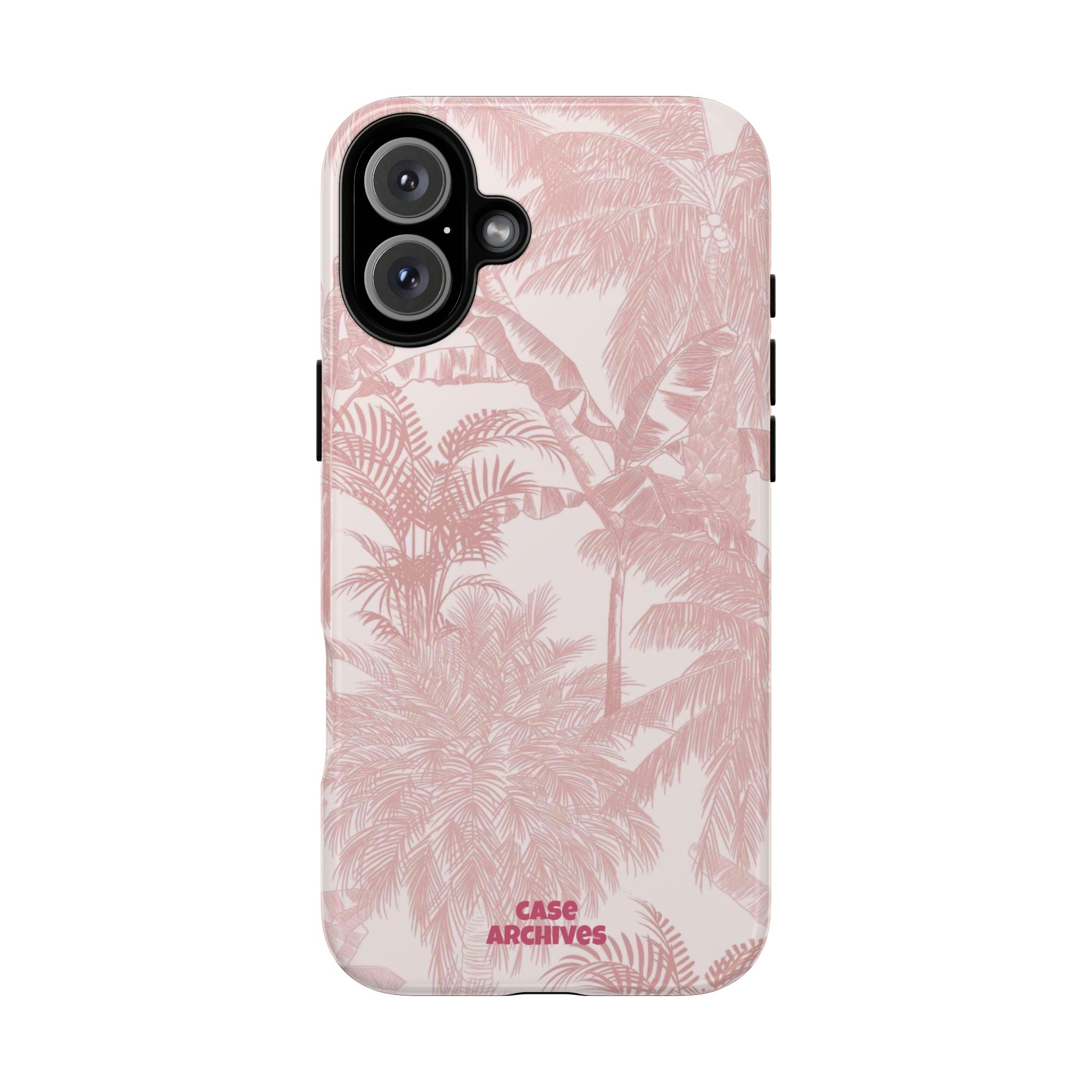 Pink Tropical Palm Tough Phone Case — Protective Floral iPhone Cover