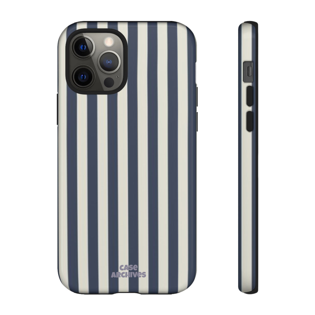 Navy & Cream Vertical Stripe Tough Phone Case