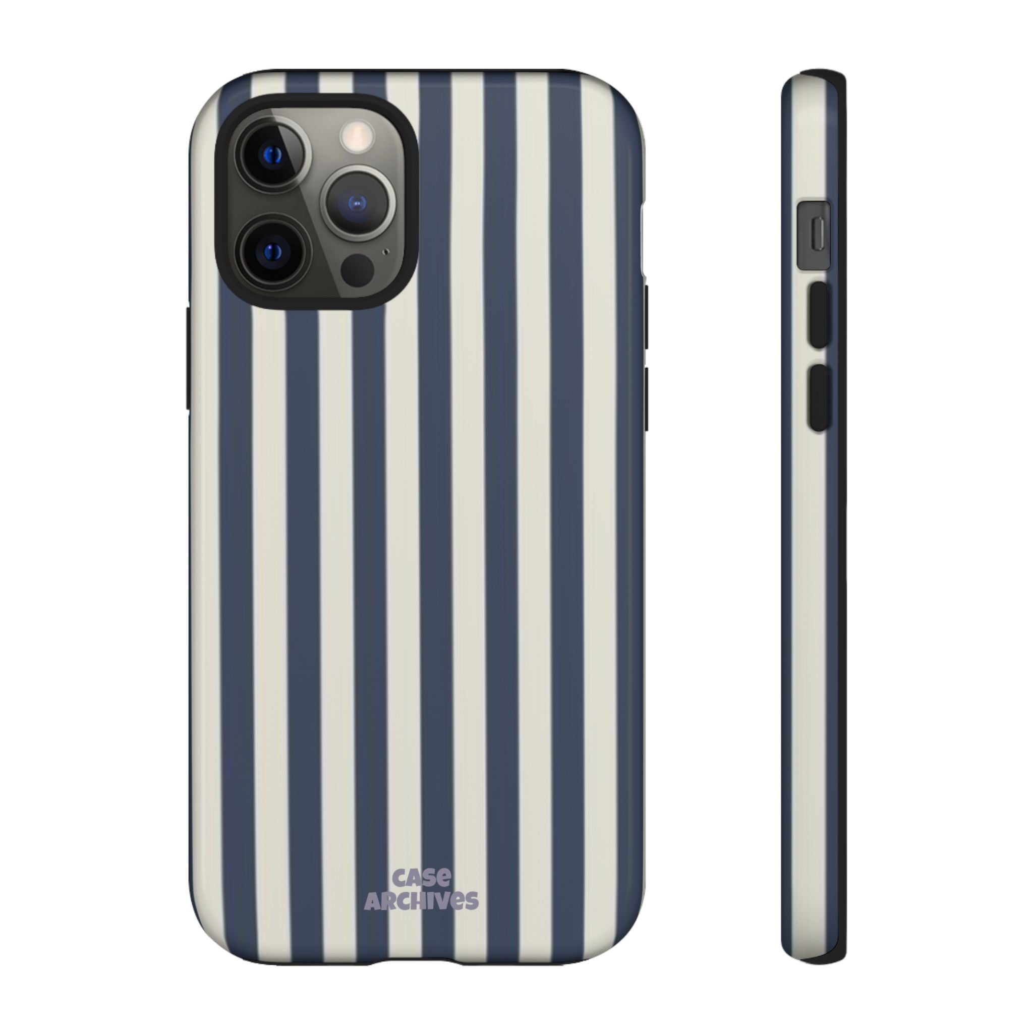 Navy & Cream Vertical Stripe Tough Phone Case