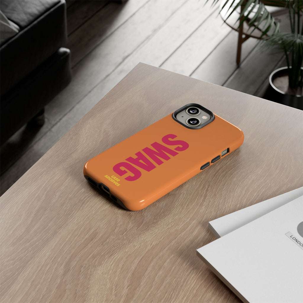 SWAG vertical text Tough Case | orange phone case, bold typography