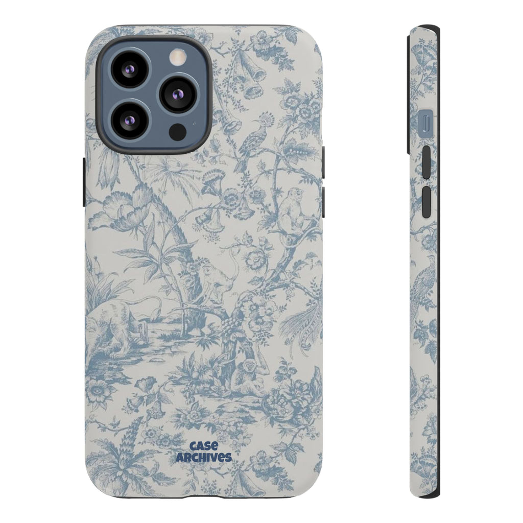 Toile Floral Tough Phone Case — Blue Vintage Botanical iPhone Protection