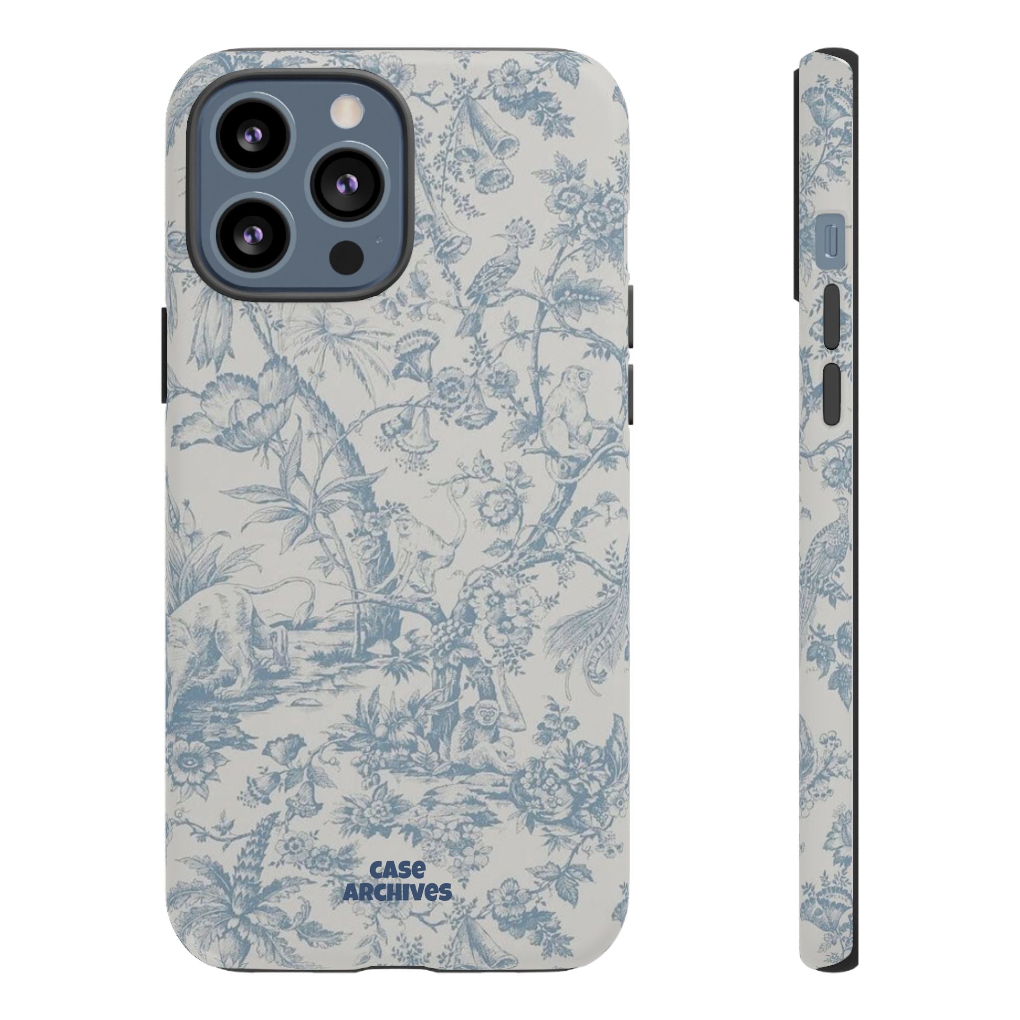 Toile Floral Tough Phone Case — Blue Vintage Botanical iPhone Protection