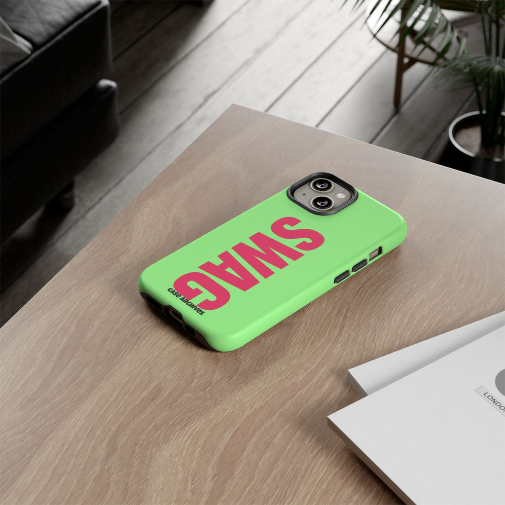 SWAG vertical text Phone Case | Lime green pink typography
