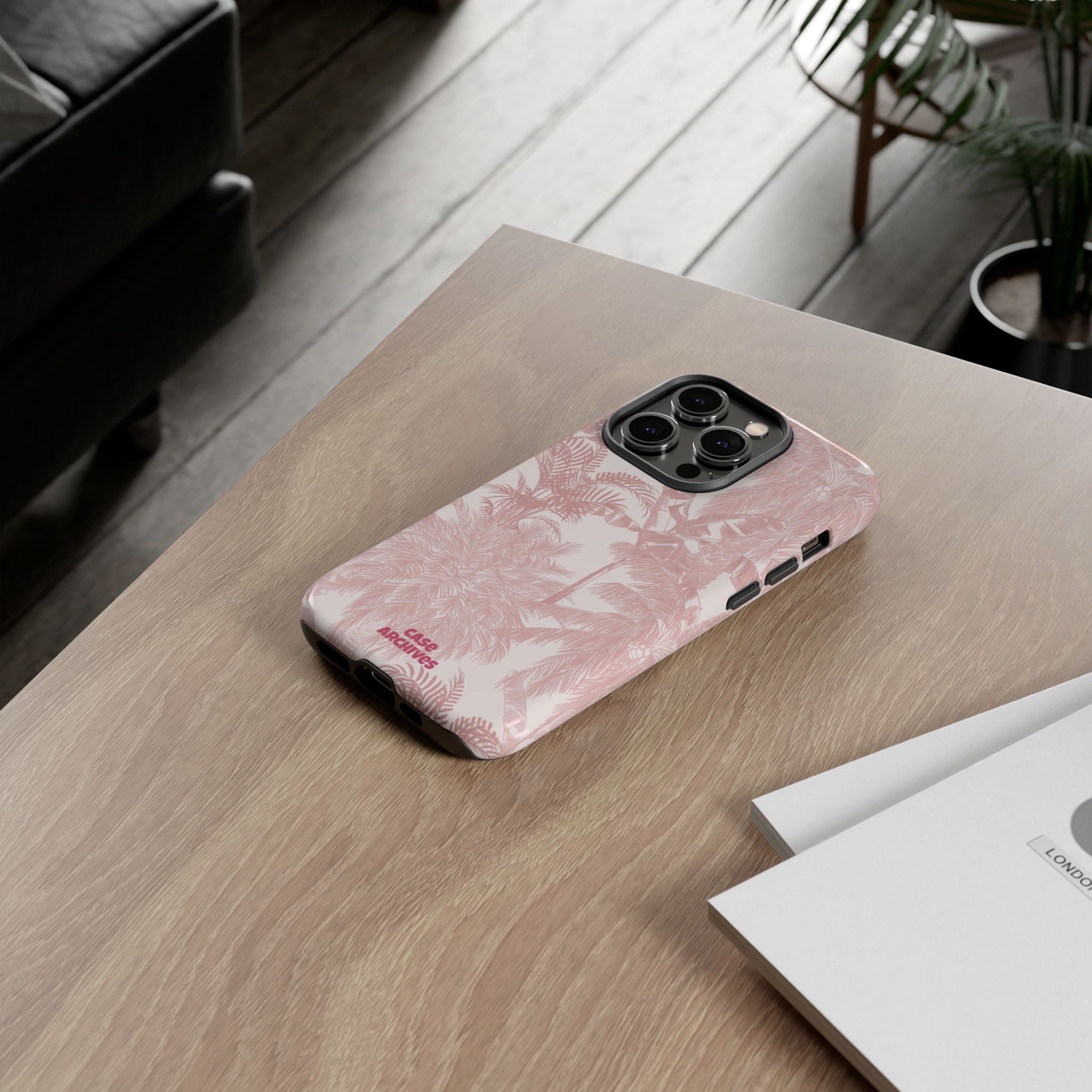Pink Tropical Palm Tough Phone Case — Protective Floral iPhone Cover