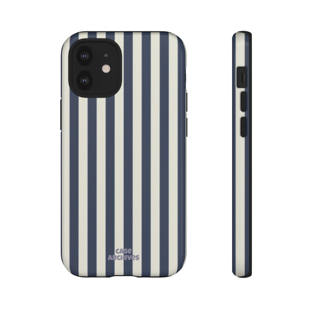 Navy & Cream Vertical Stripe Tough Phone Case