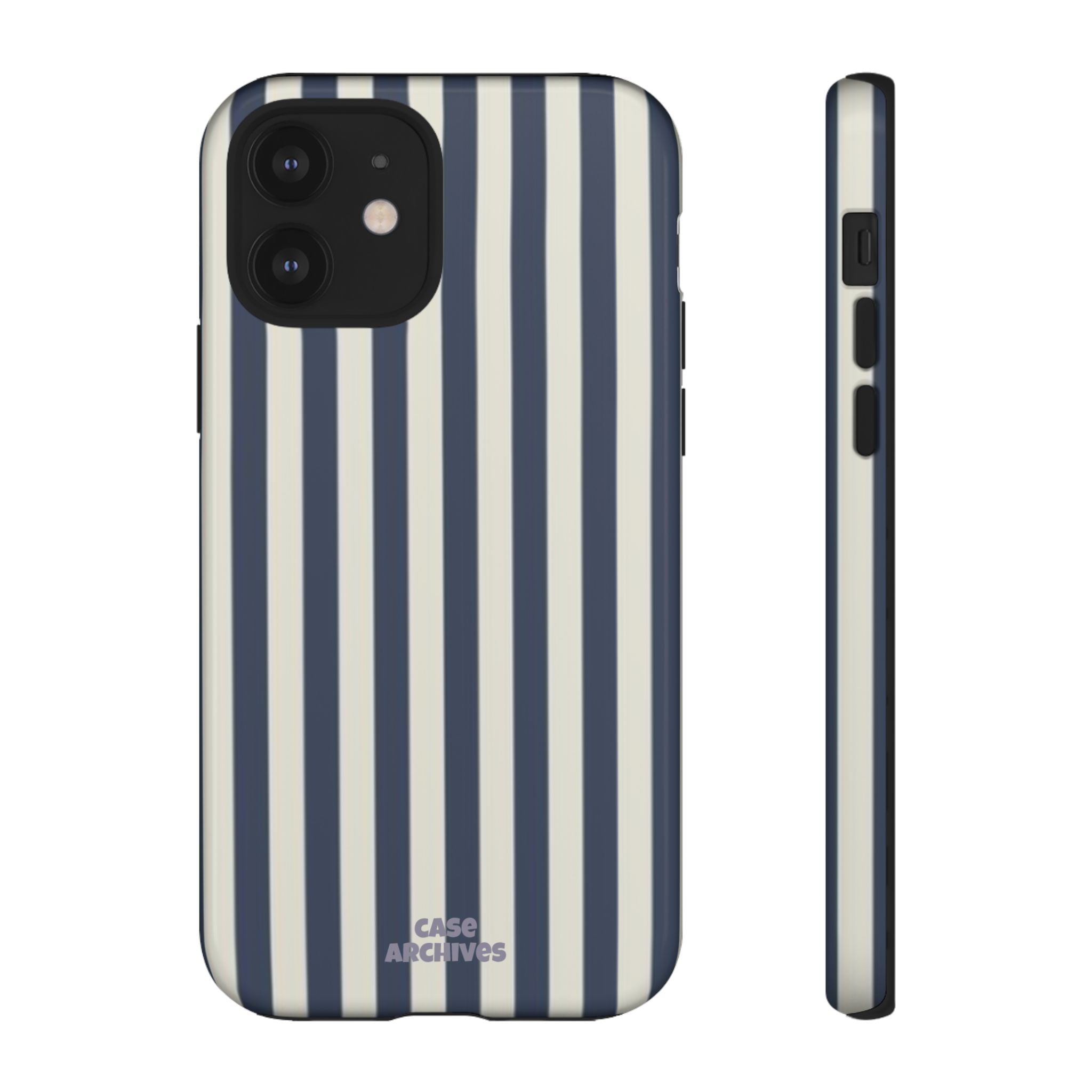 Navy & Cream Vertical Stripe Tough Phone Case