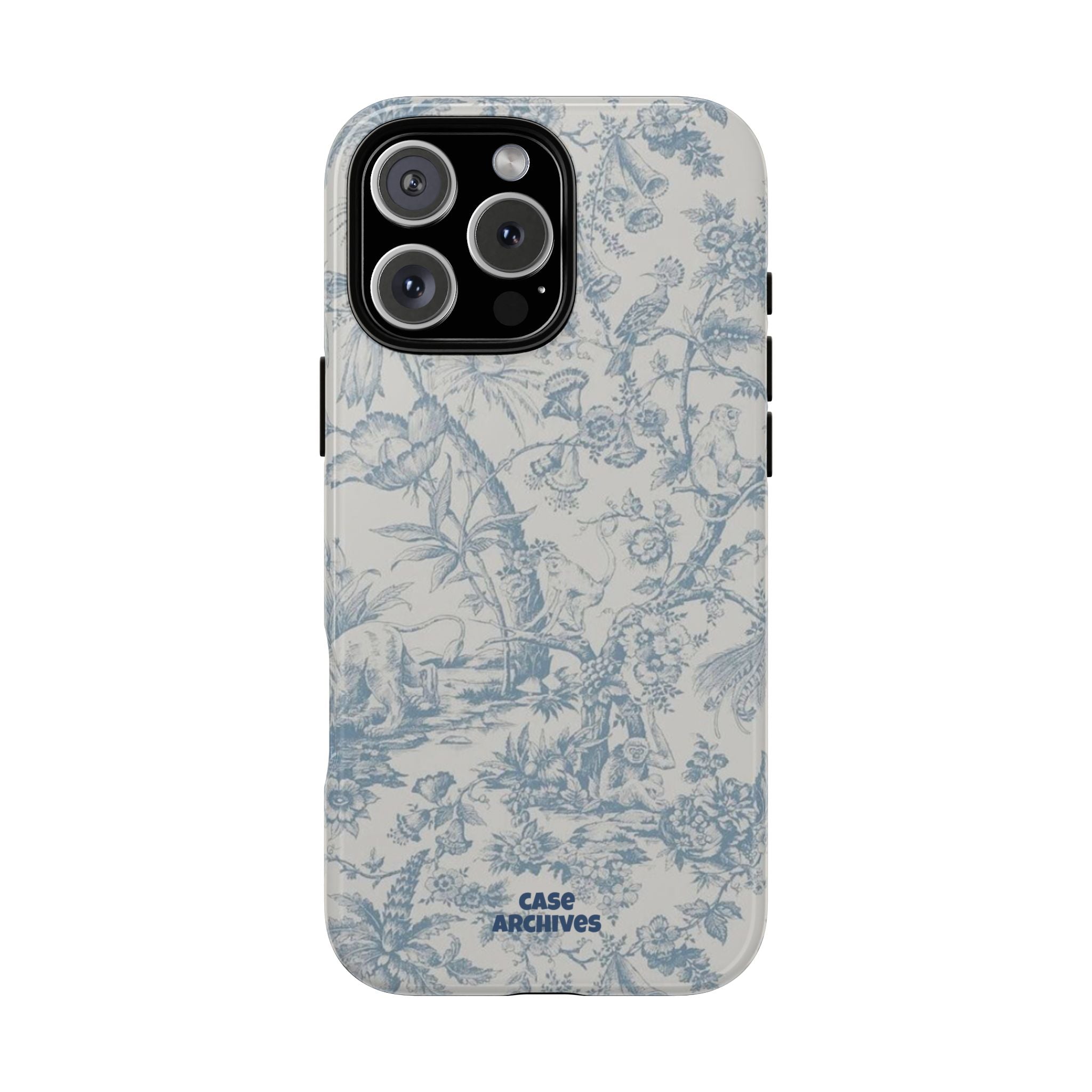 Toile Floral Tough Phone Case — Blue Vintage Botanical iPhone Protection