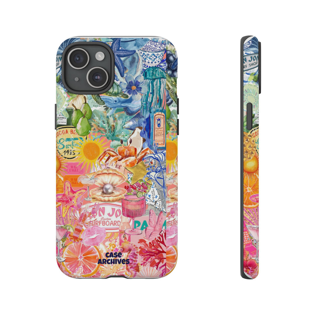 Colorful Collage Phone Case — Tropical Surf & Coastal Icons