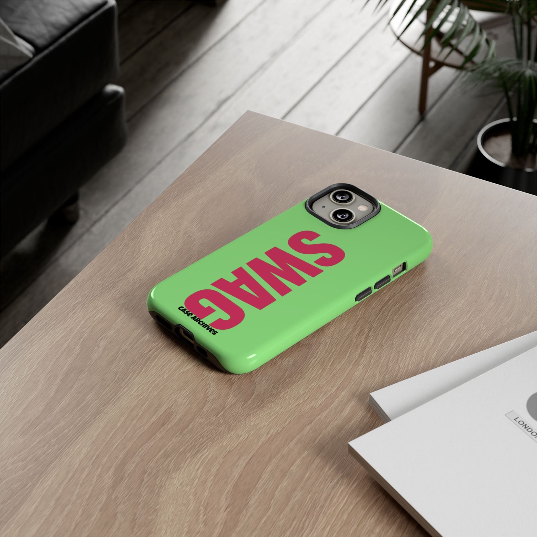 SWAG vertical text Phone Case | Lime green pink typography