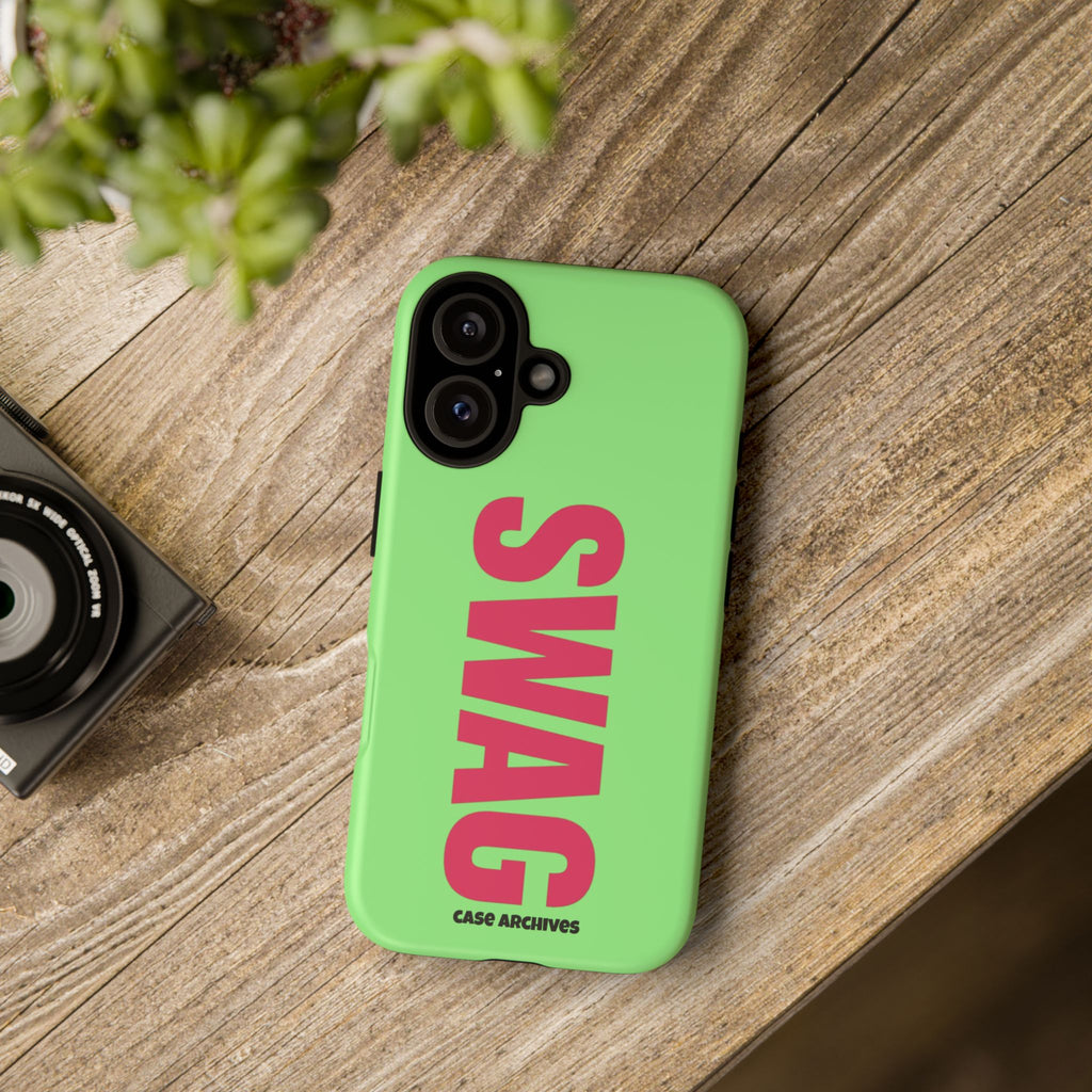 SWAG vertical text Phone Case | Lime green pink typography