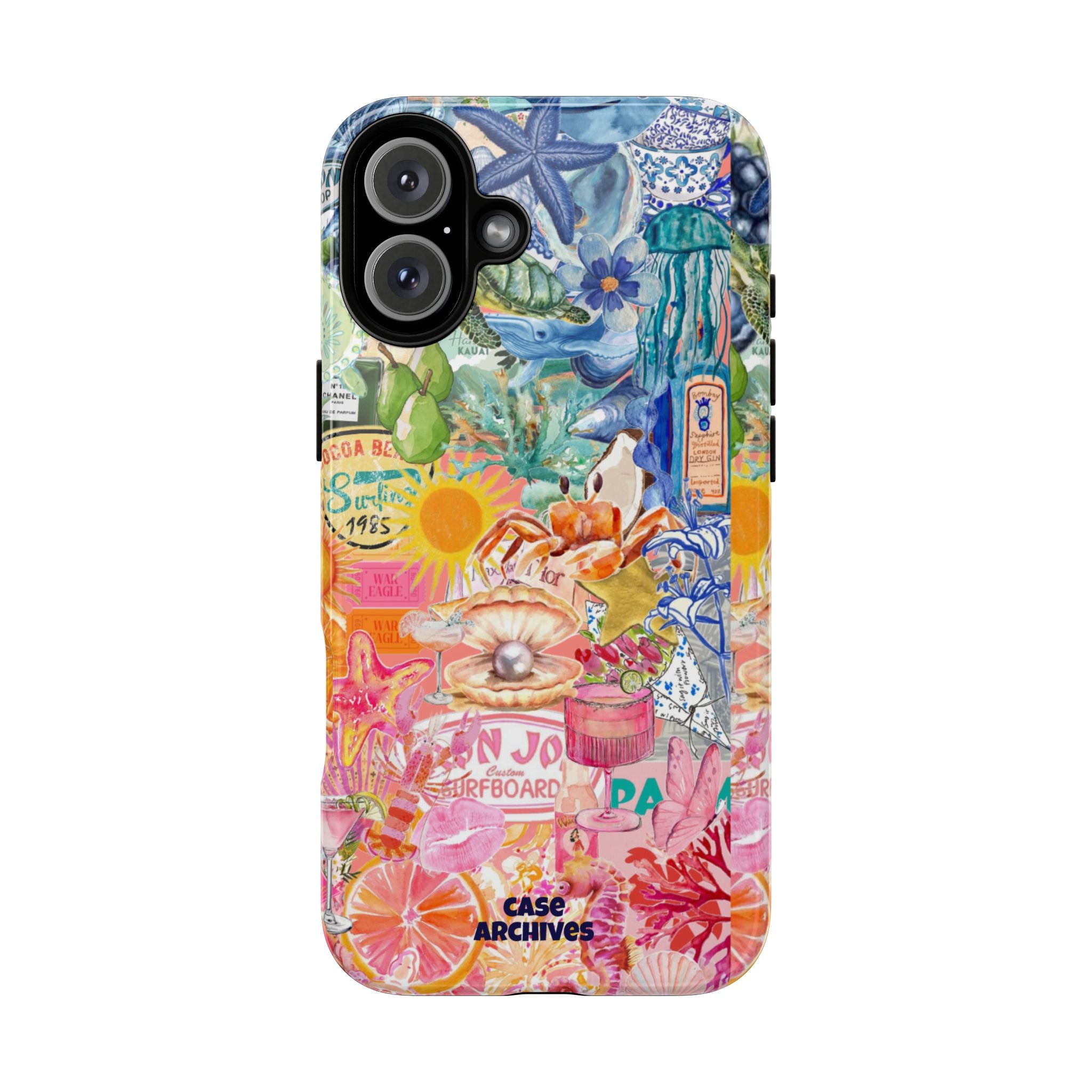 Colorful Collage Phone Case — Tropical Surf & Coastal Icons