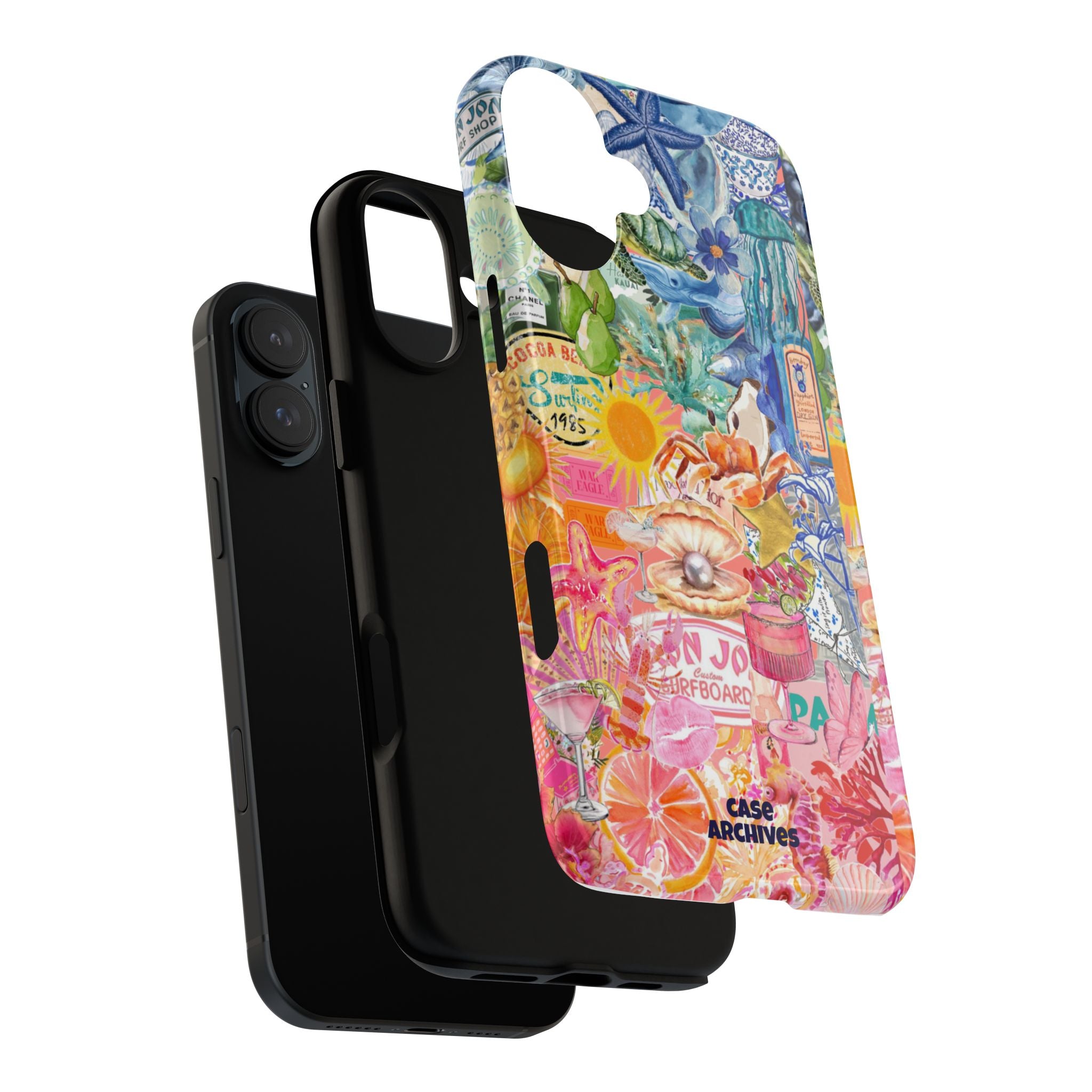 Colorful Collage Phone Case — Tropical Surf & Coastal Icons