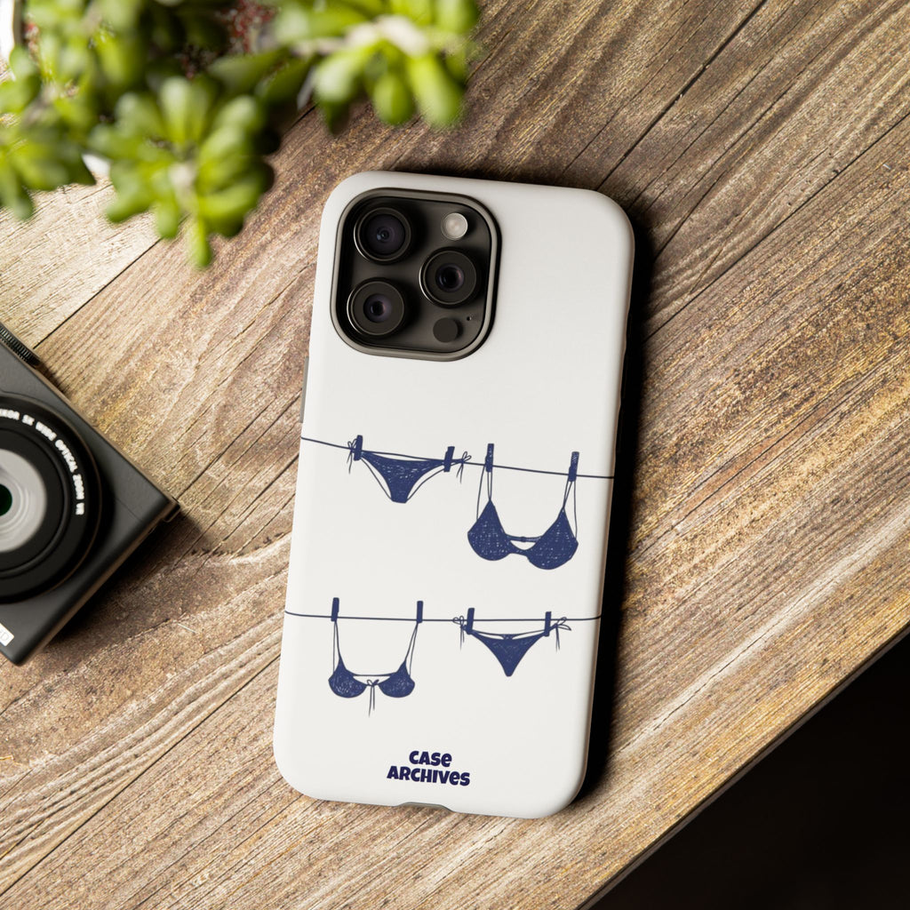 Phone Case — Blue swimsuit Clothesline Illustration Protective Cover