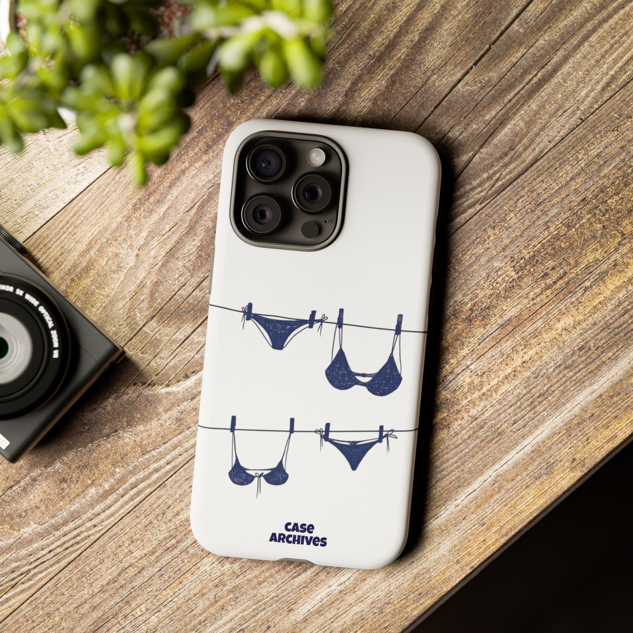 Phone Case — Blue swimsuit Clothesline Illustration Protective Cover