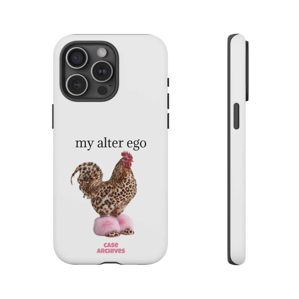 Chicken with style  'My Alter Ego' Tough Phone Case — Funny Leopard Print Rooster on Pink Slippers