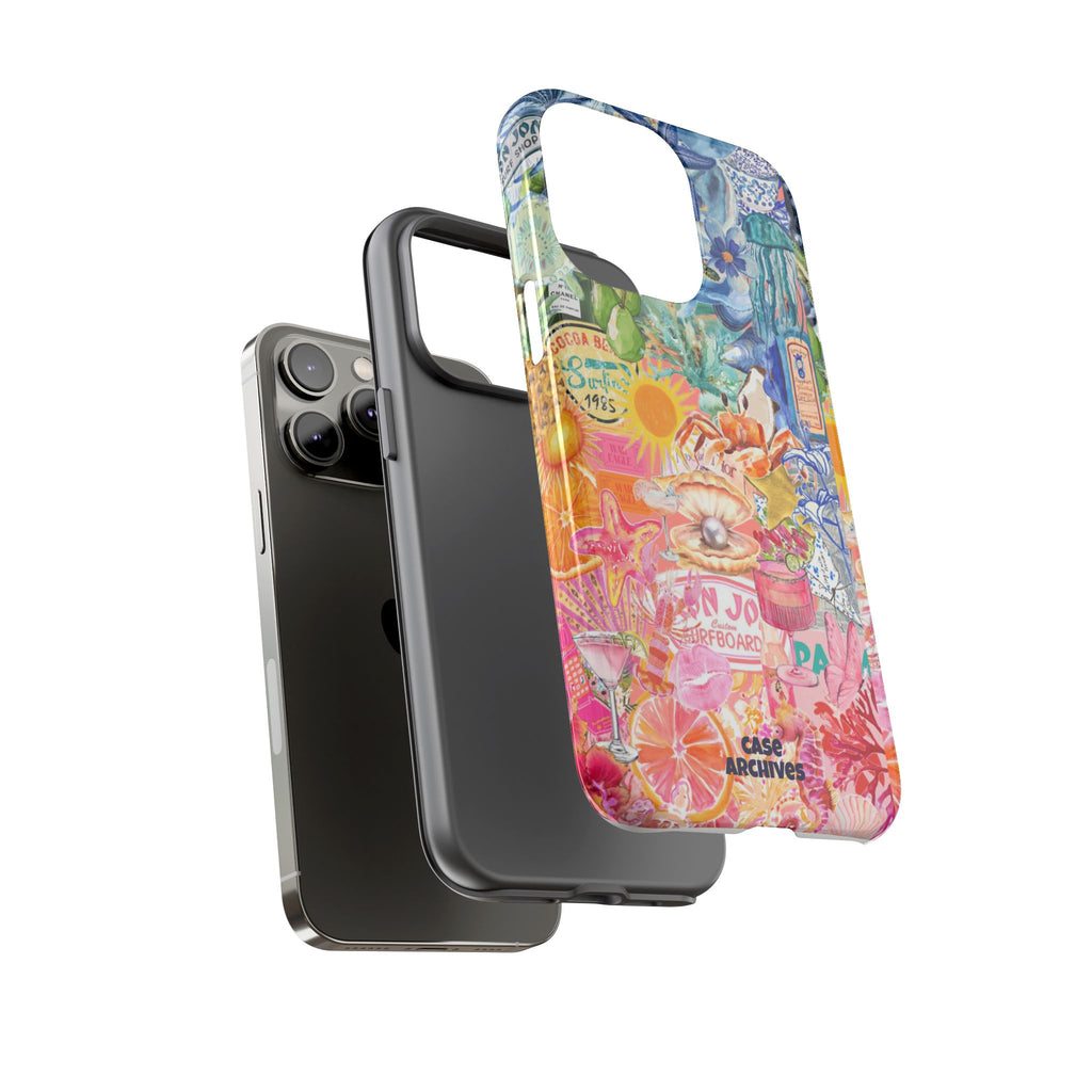 Colorful Collage Phone Case — Tropical Surf & Coastal Icons