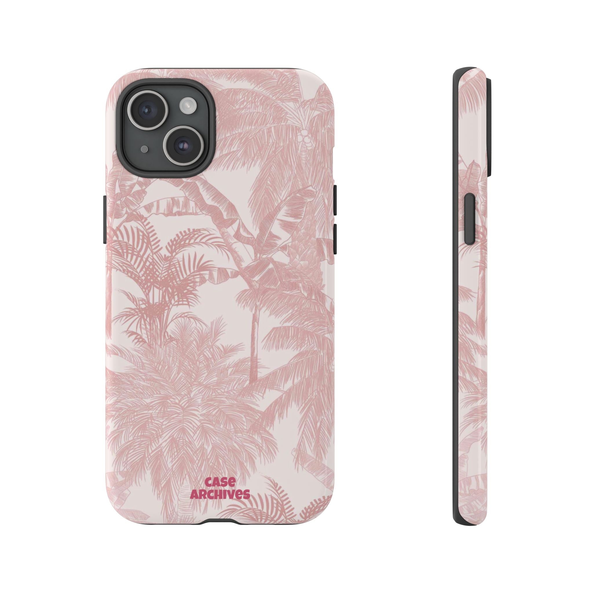 Pink Tropical Palm Tough Phone Case — Protective Floral iPhone Cover