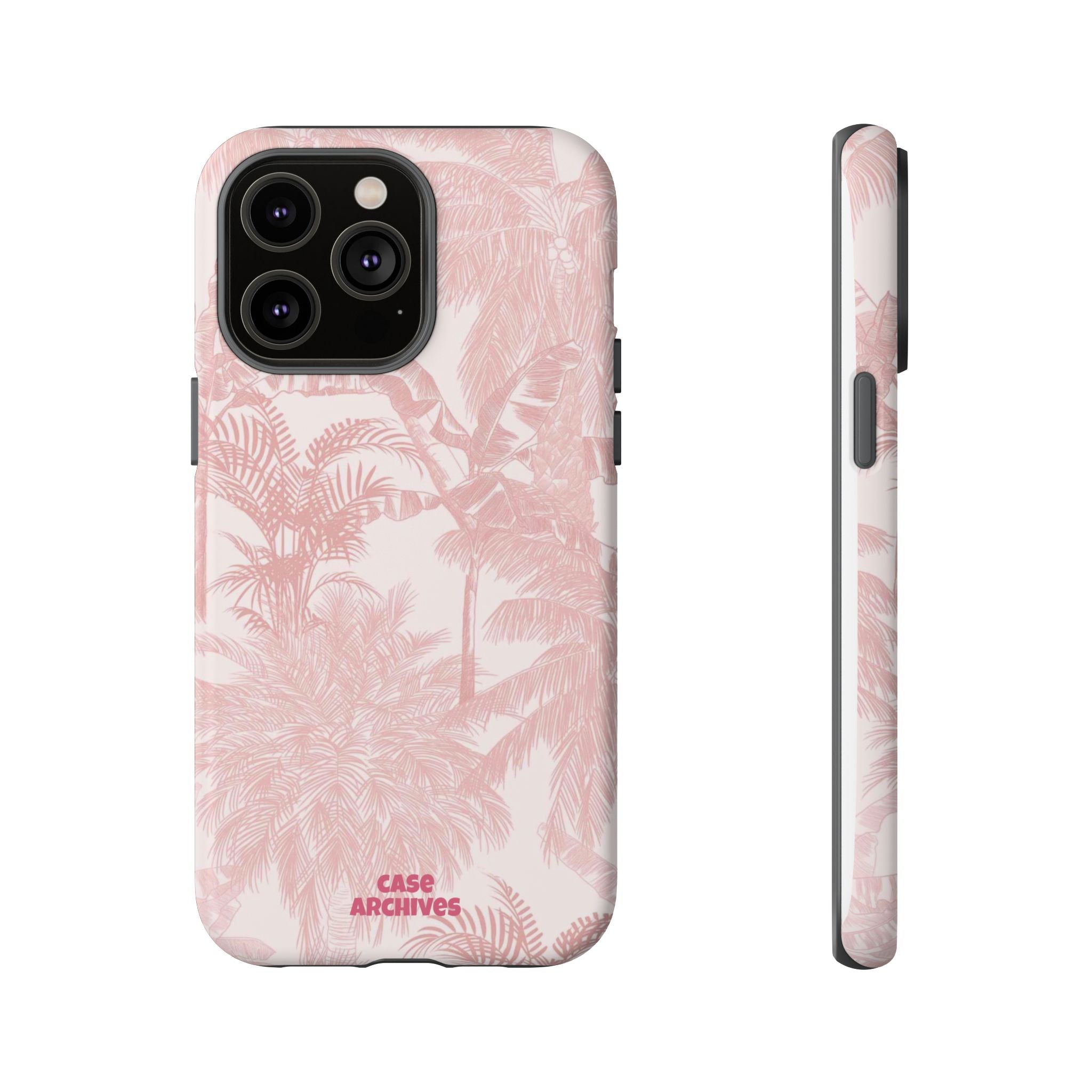 Pink Tropical Palm Tough Phone Case — Protective Floral iPhone Cover