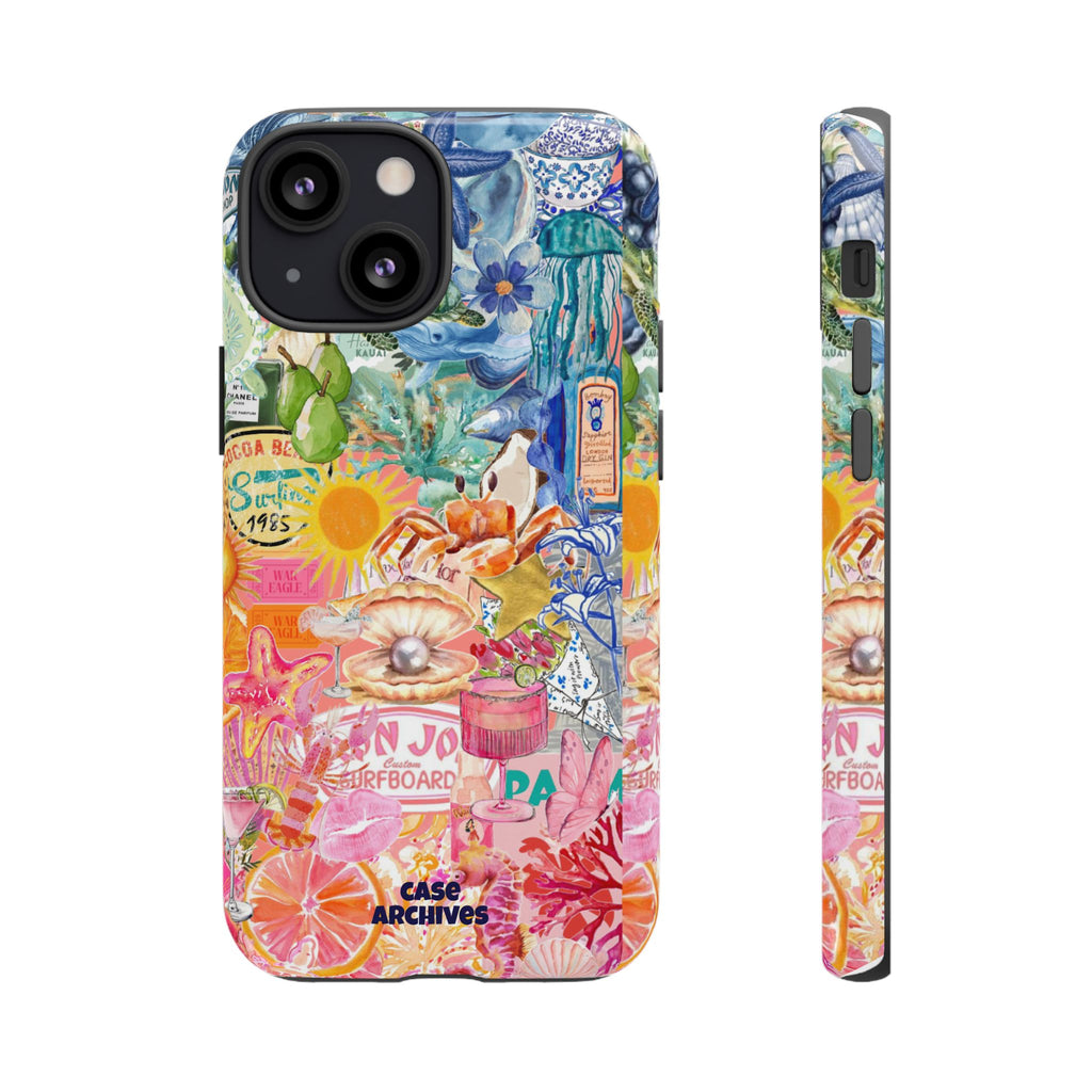 Colorful Collage Phone Case — Tropical Surf & Coastal Icons